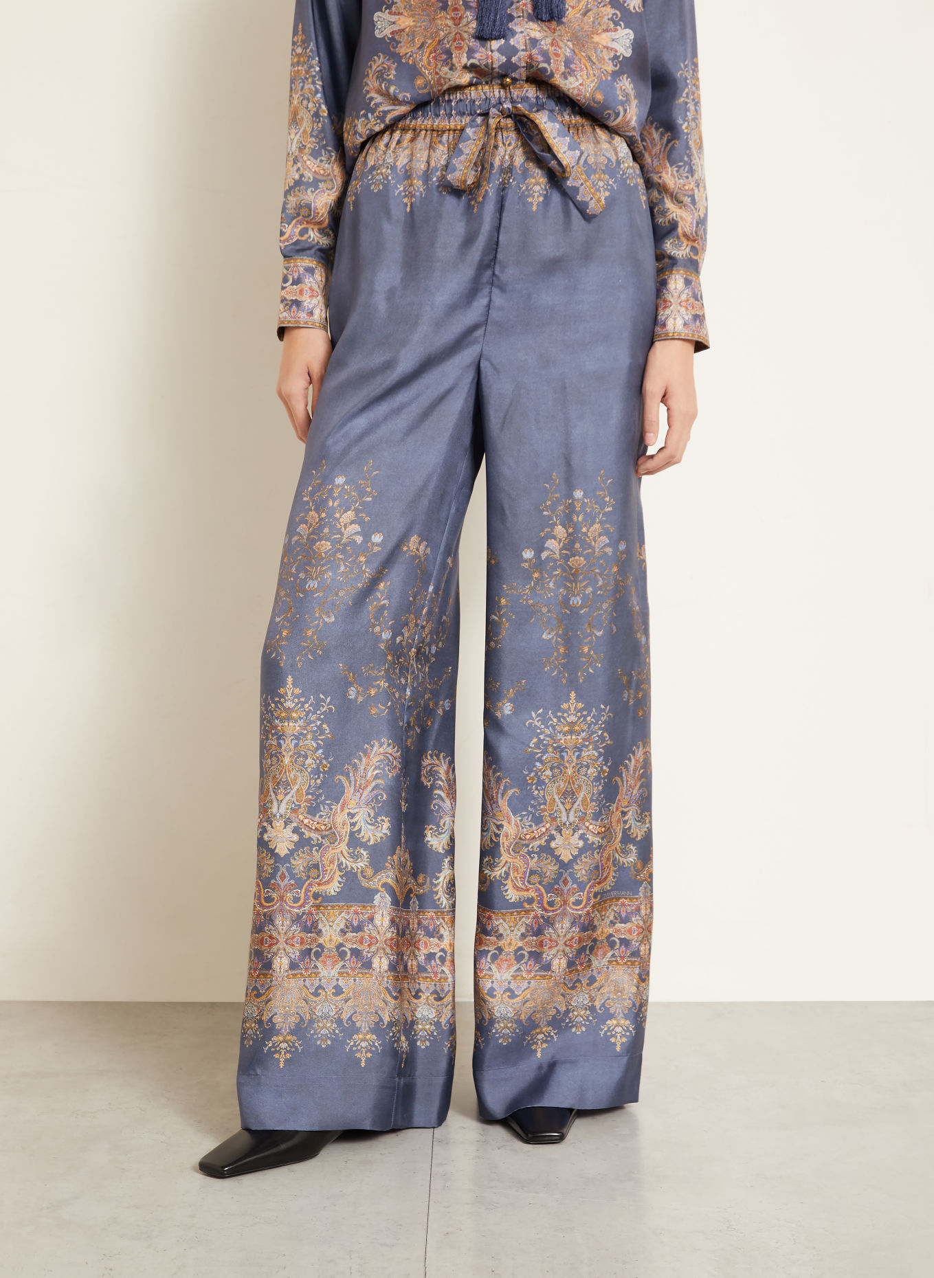 ZIMMERMANN VALIANT Silk Pants: BLUE / DARK ORANGE / DARK YELLOW