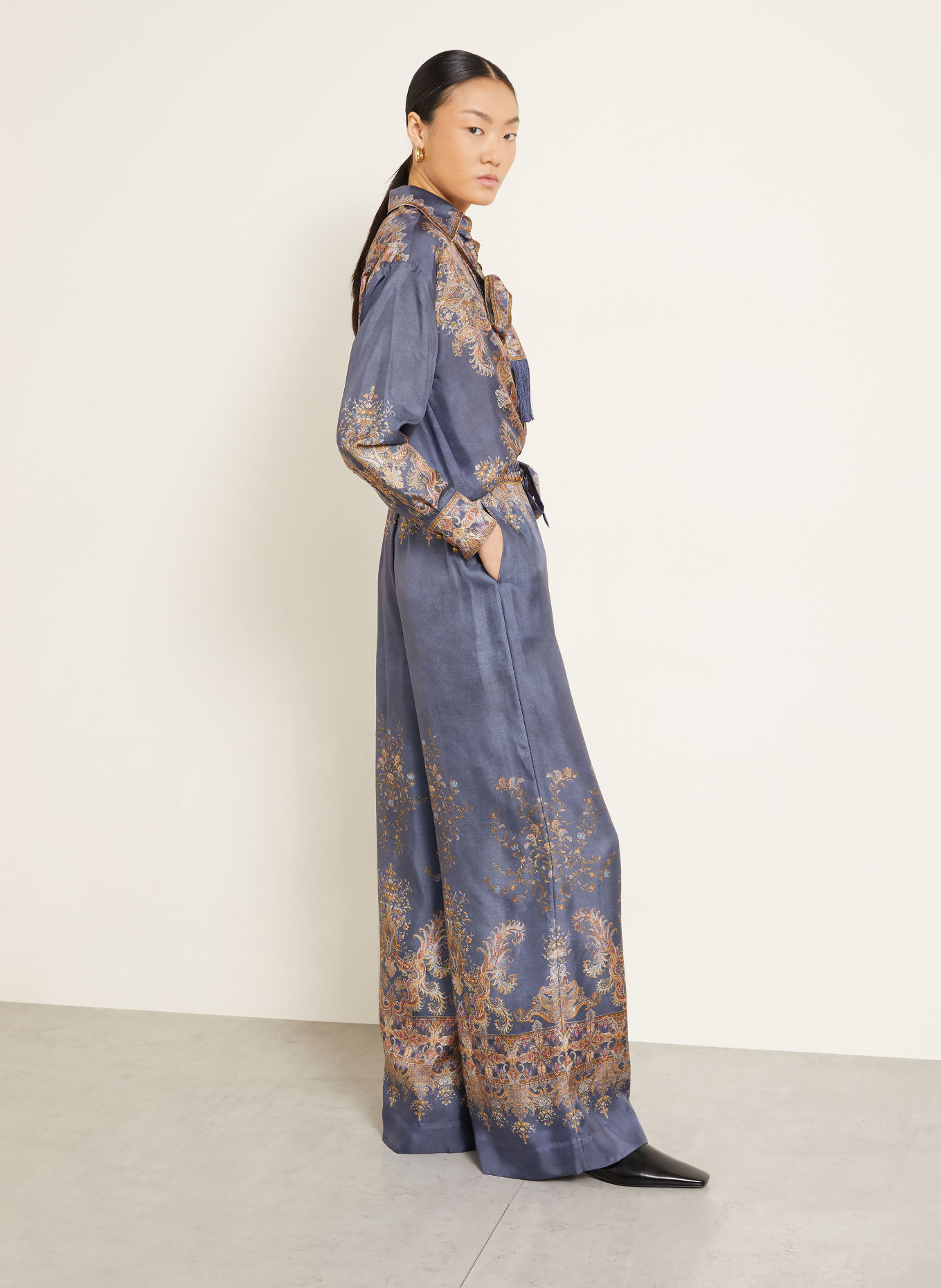 ZIMMERMANN VALIANT Silk Pants: BLUE / DARK ORANGE / DARK YELLOW