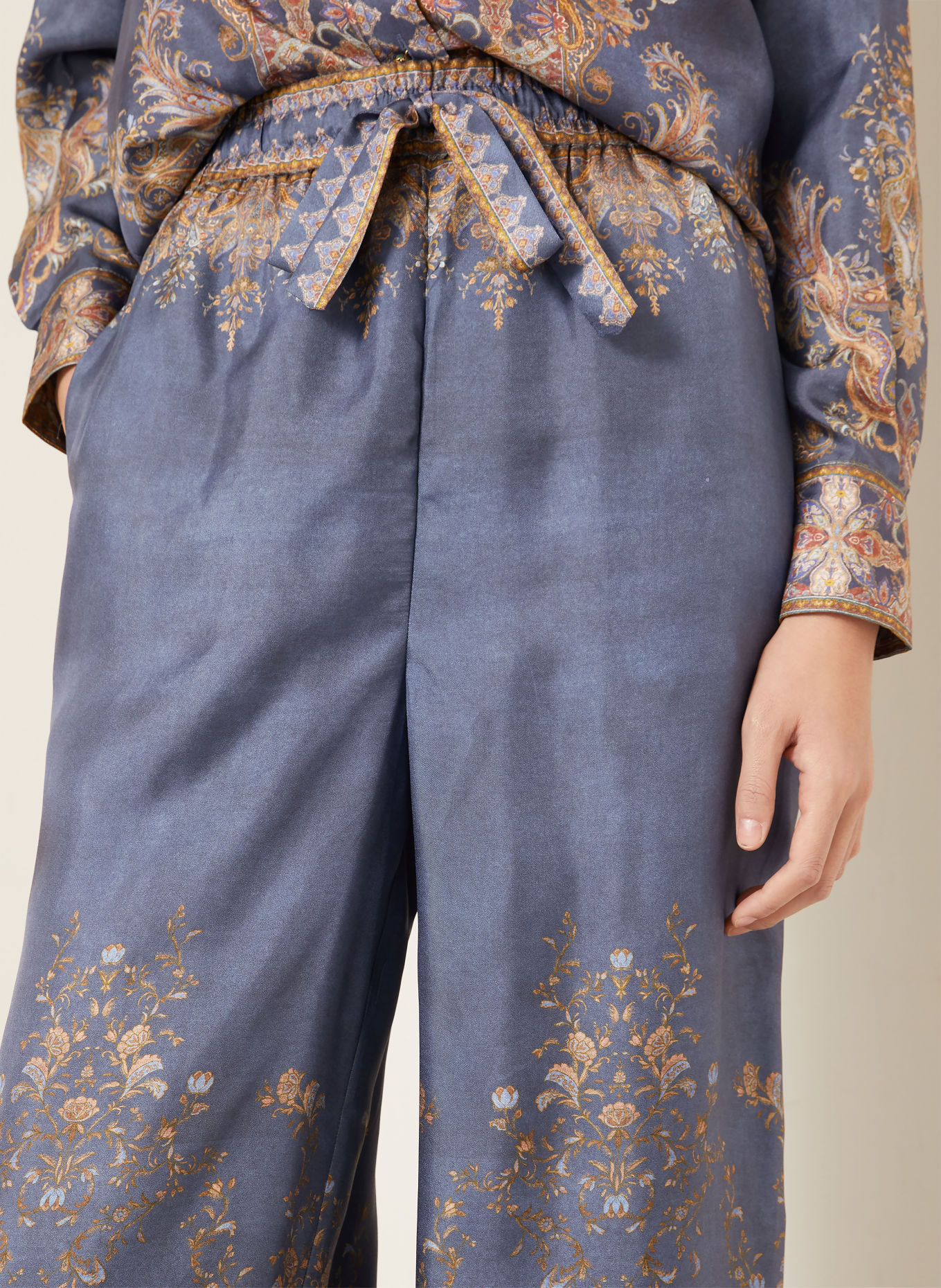 ZIMMERMANN VALIANT Silk Pants: BLUE / DARK ORANGE / DARK YELLOW