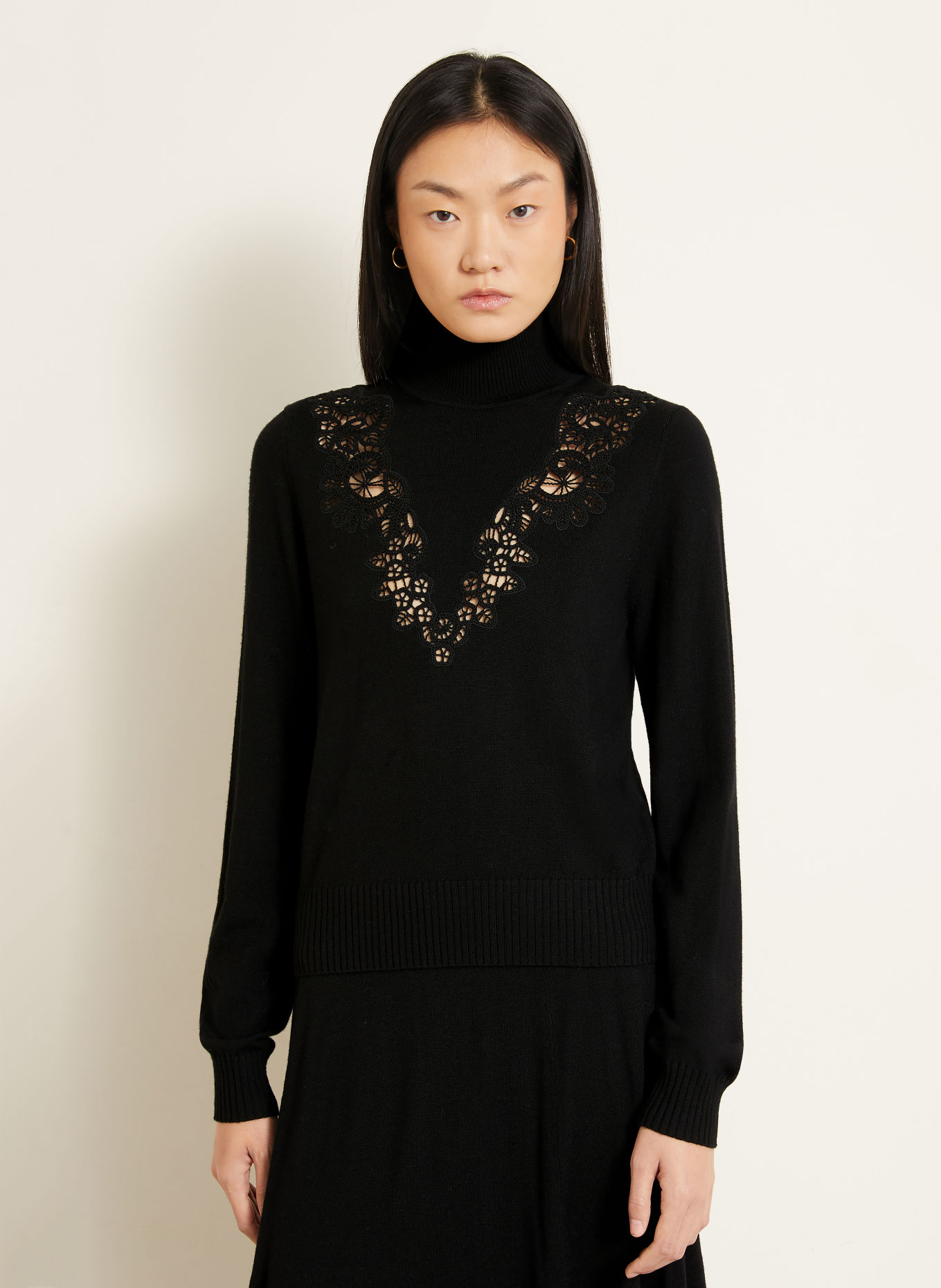 ZIMMERMANN VALIANT Sweater Made of Merino Wool with Lace: BLACK