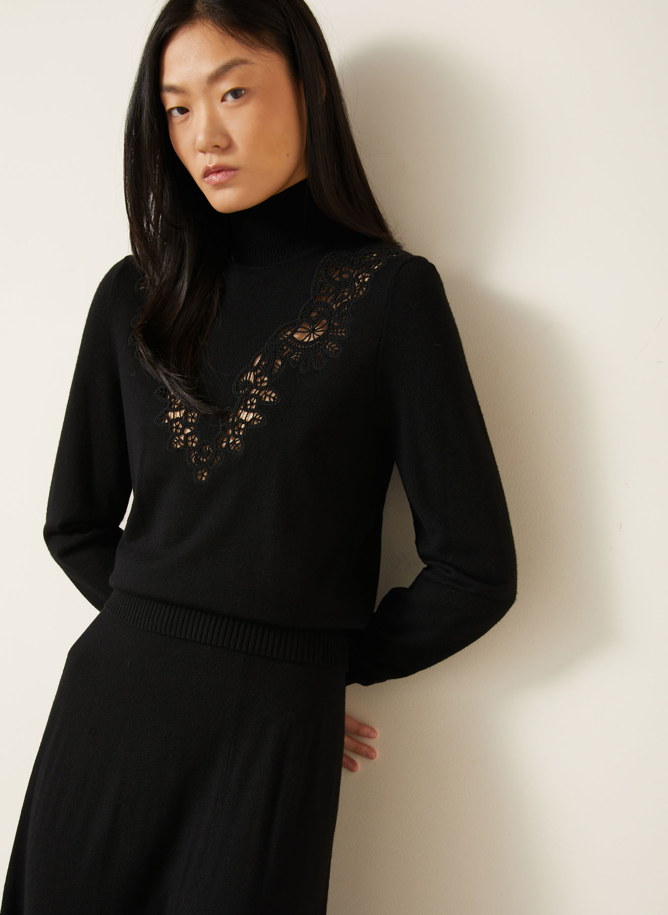 ZIMMERMANN VALIANT Sweater Made of Merino Wool with Lace: BLACK