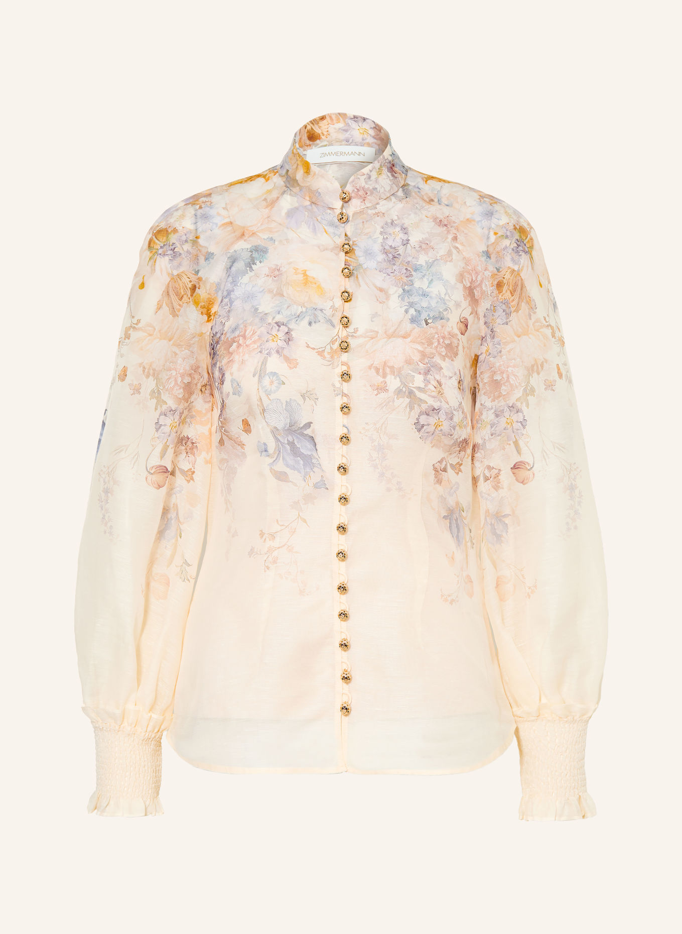 ZIMMERMANN ASCENT-blouseshirt met linnen en zijde: CRÈME / BEIGE / LICHTPAARS