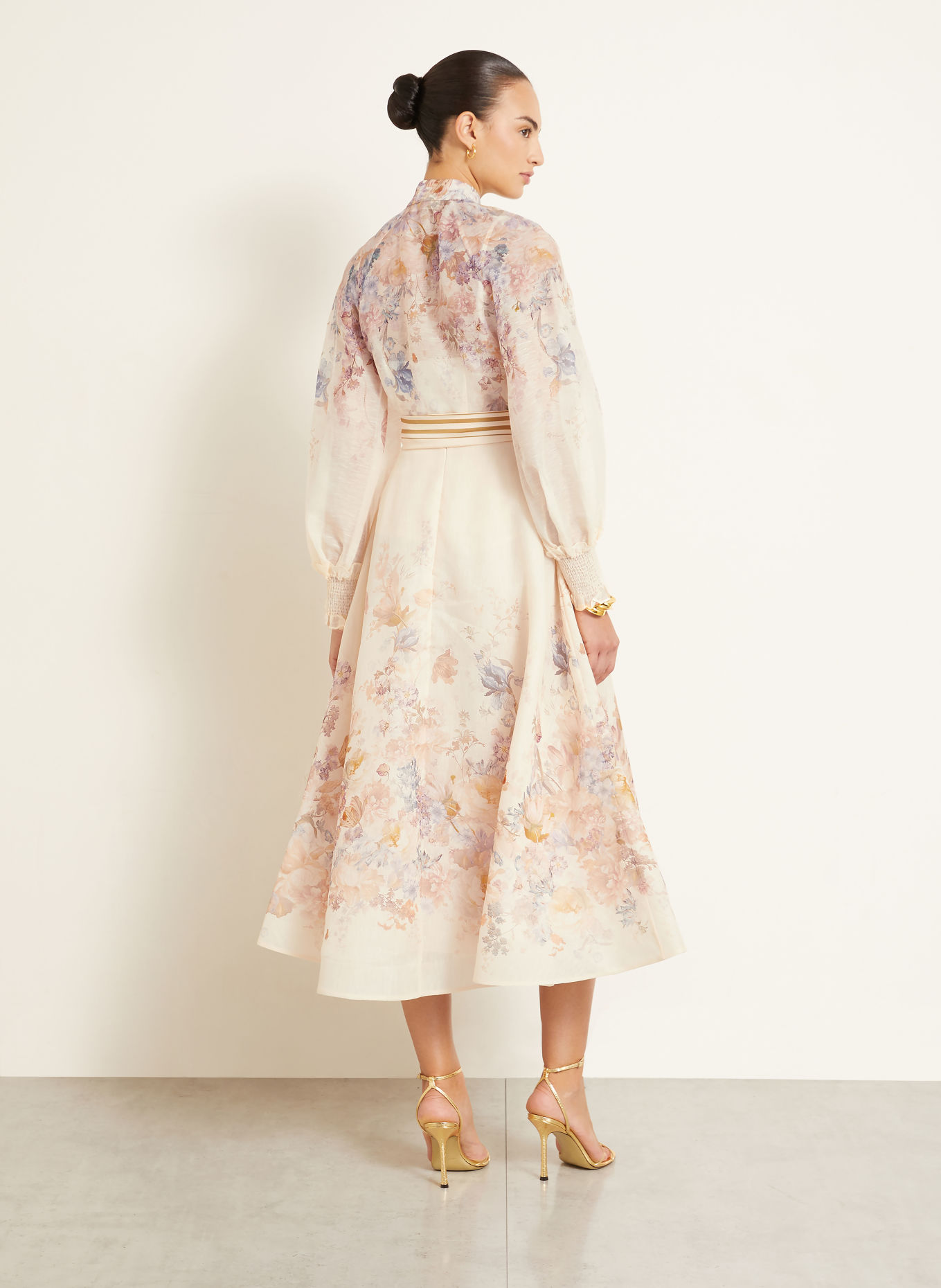 ZIMMERMANN ASCENT-blouseshirt met linnen en zijde: CRÈME / BEIGE / LICHTPAARS