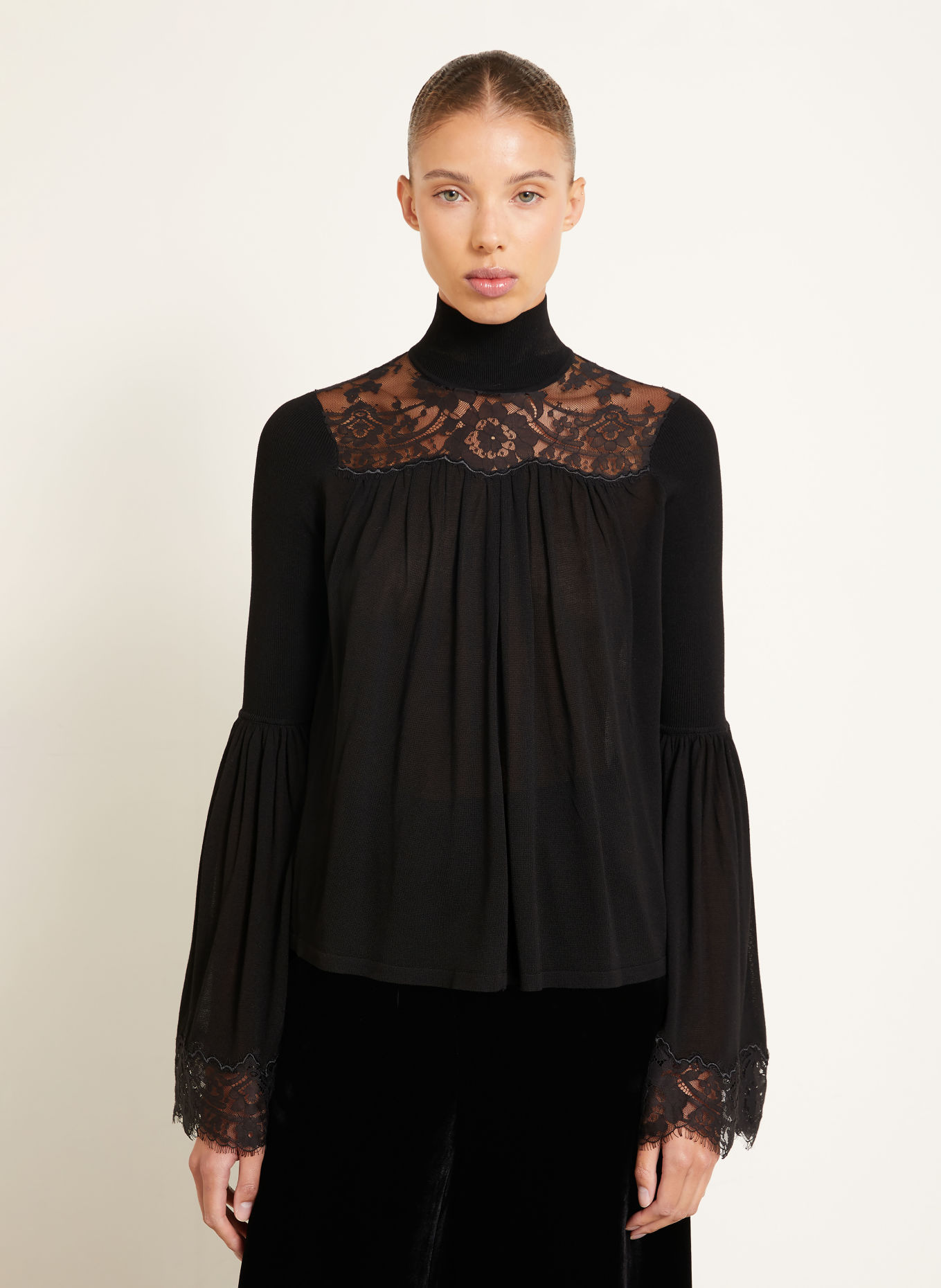 ZIMMERMANN Blusenshirt VALIANT mit Spitze: SCHWARZ
