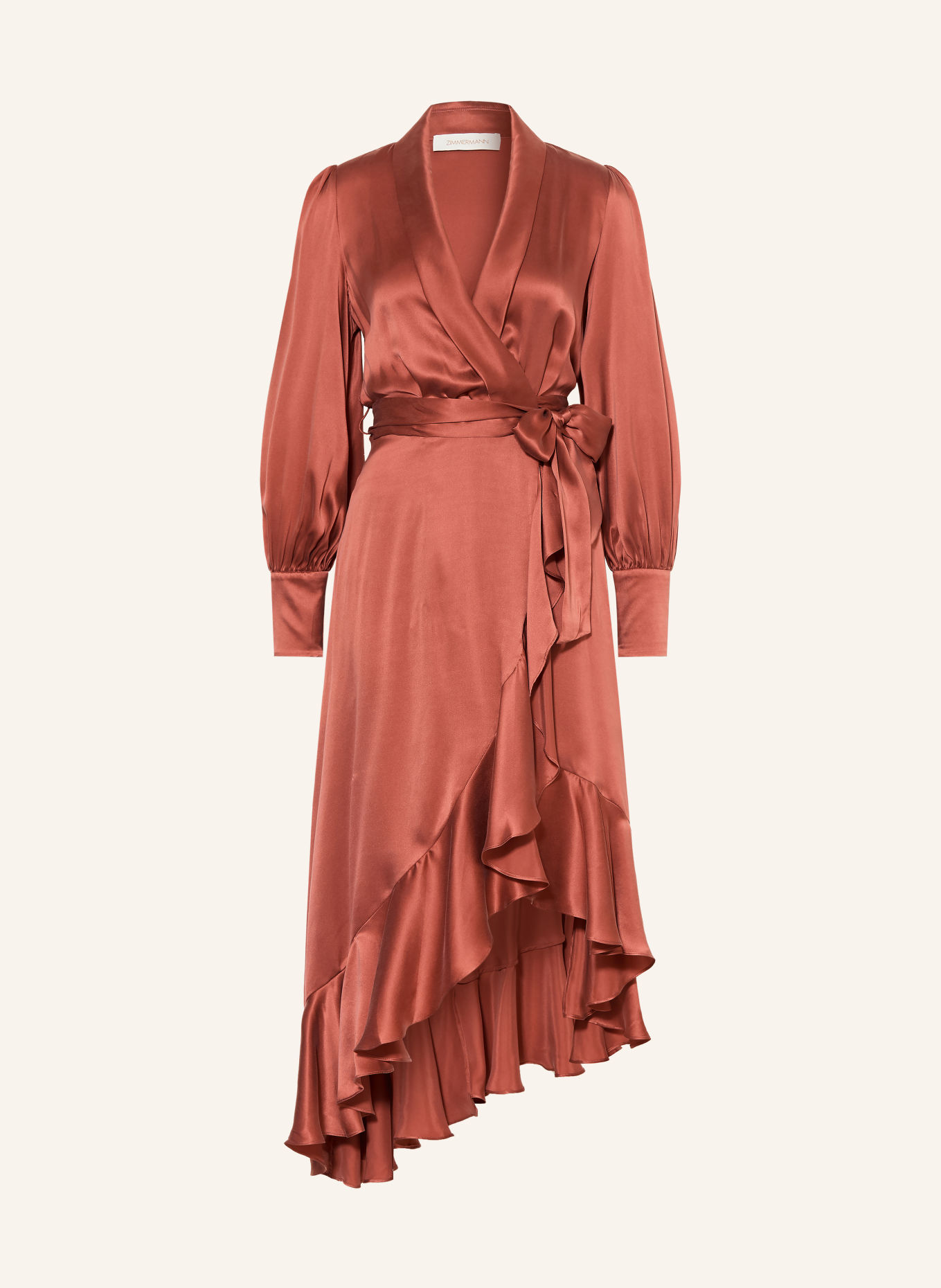 ZIMMERMANN Robe portefeuille en soie à volants: VIEUX ROSE
