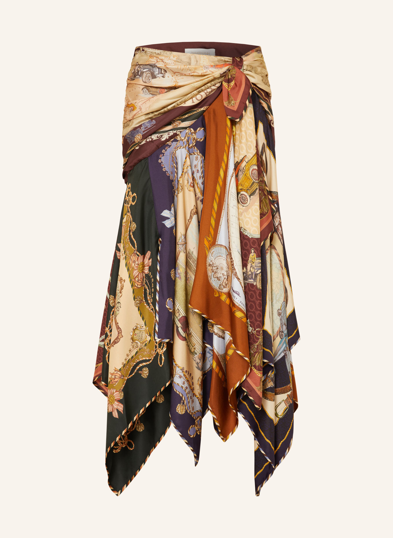 ZIMMERMANN ASCENT Skirt with Linen and Silk: CREAM / BEIGE / LIGHT PURPLE