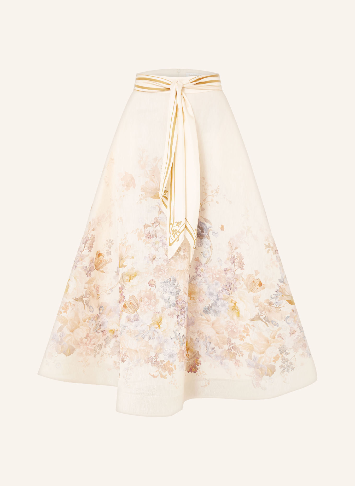 ZIMMERMANN ASCENT Skirt with Linen and Silk: CREAM / BEIGE / LIGHT PURPLE