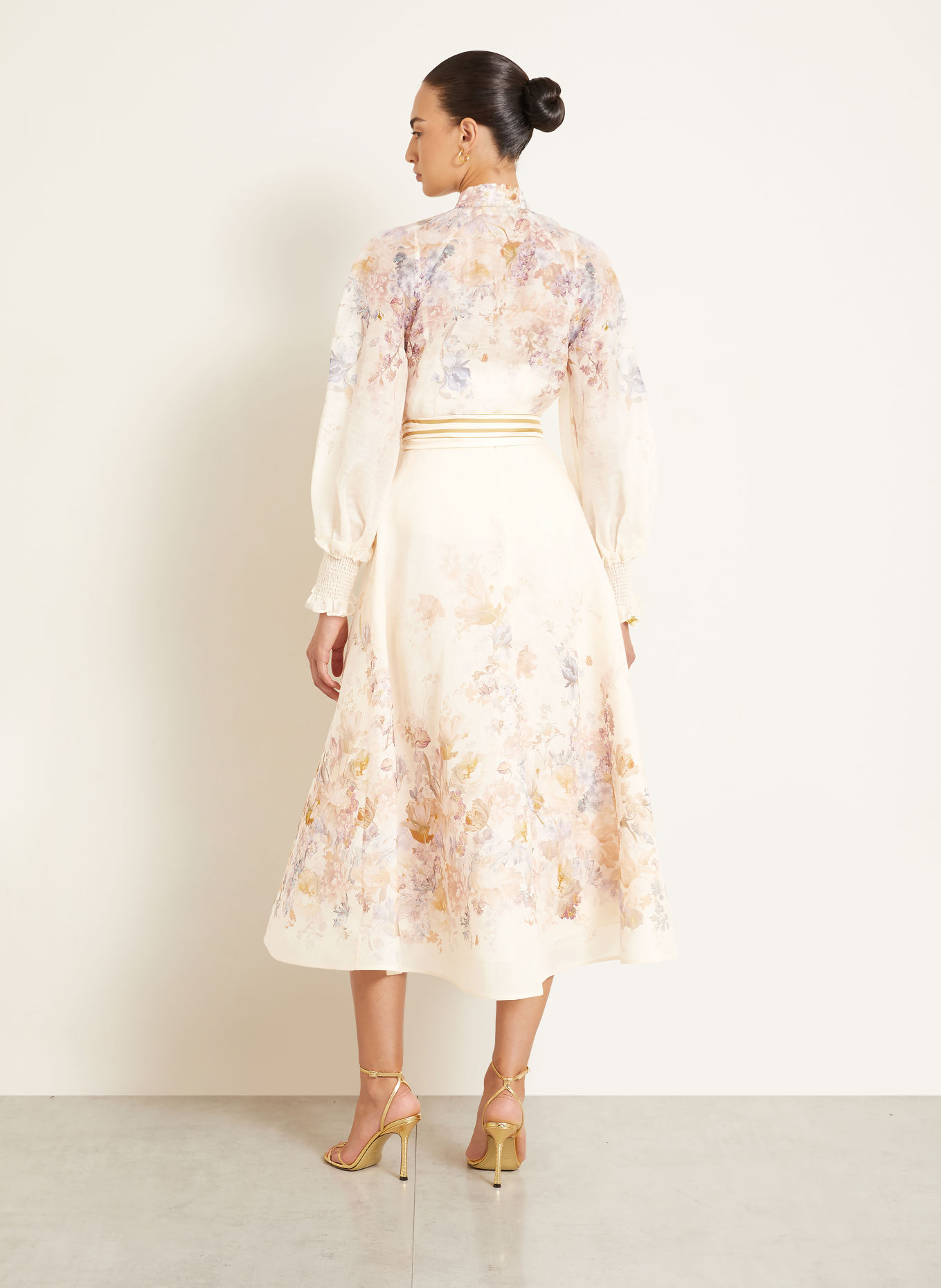 ZIMMERMANN ASCENT Skirt with Linen and Silk: CREAM / BEIGE / LIGHT PURPLE