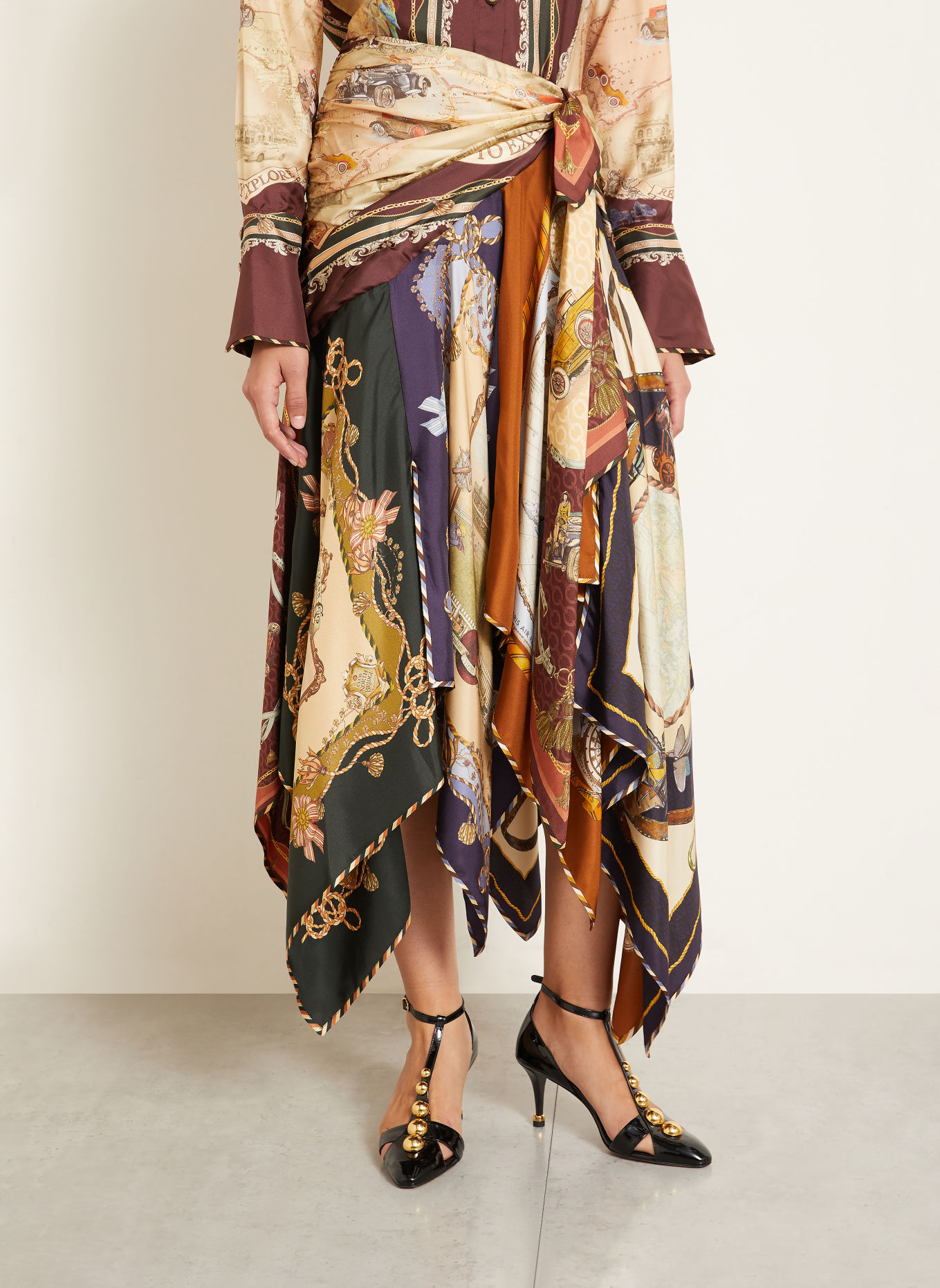 ZIMMERMANN ASCENT Skirt with Linen and Silk: CREAM / BEIGE / LIGHT PURPLE