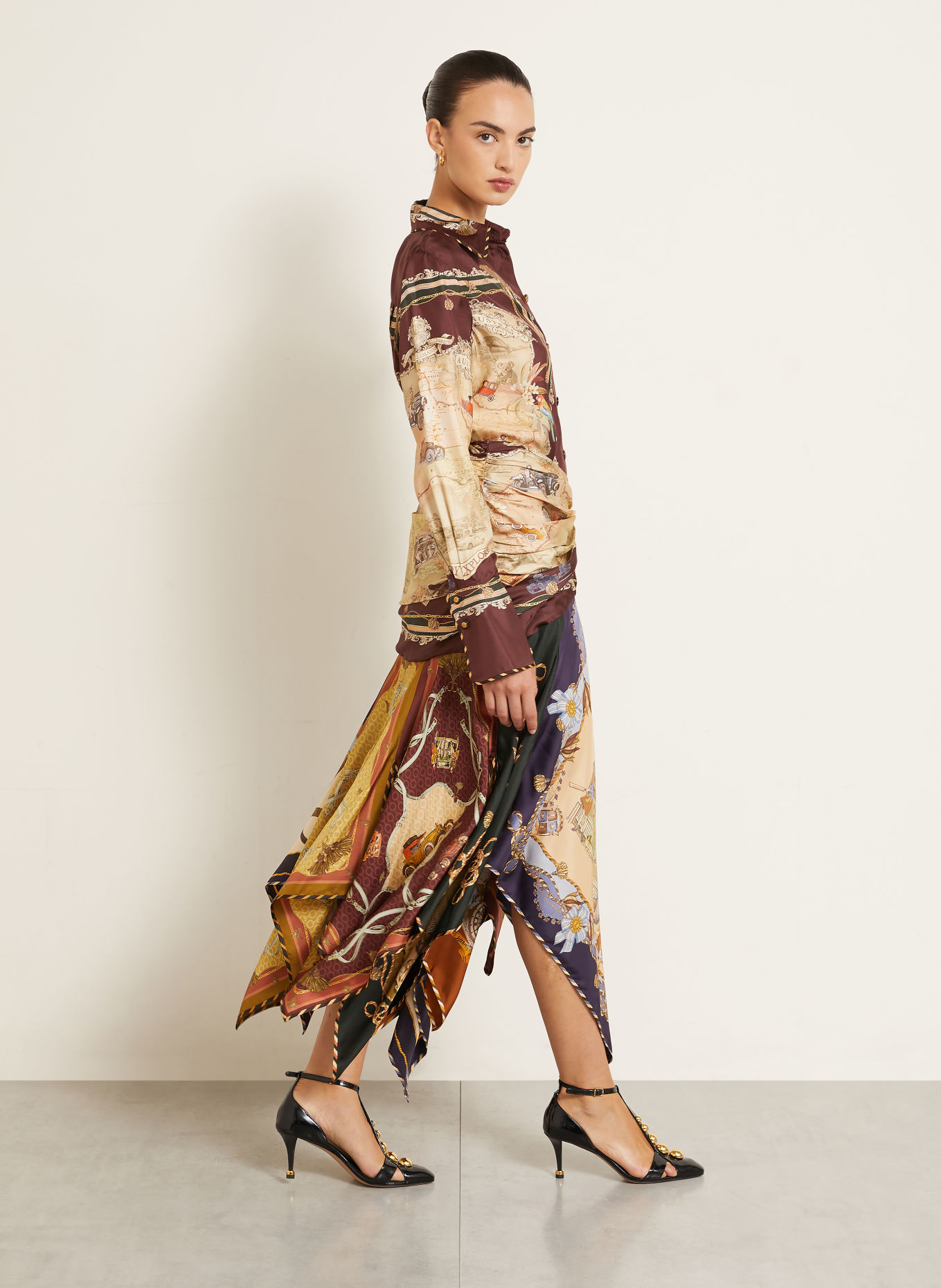 ZIMMERMANN ASCENT Skirt with Linen and Silk: CREAM / BEIGE / LIGHT PURPLE