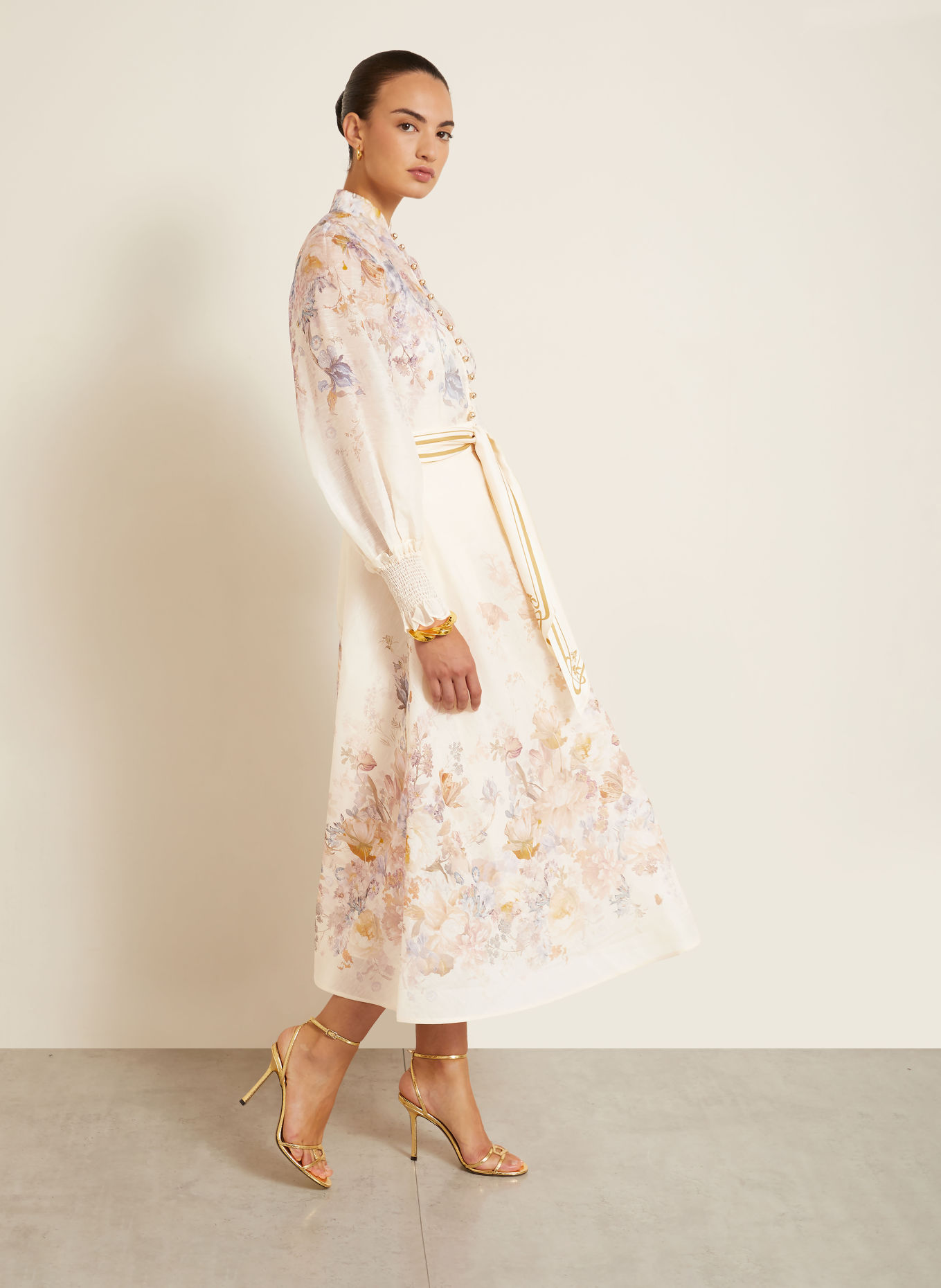 ZIMMERMANN ASCENT Skirt with Linen and Silk: CREAM / BEIGE / LIGHT PURPLE