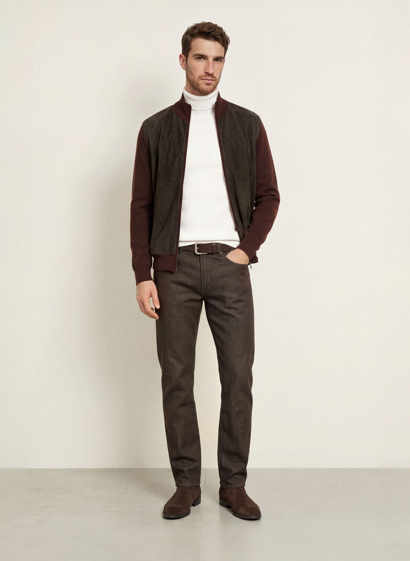 MAURIZIO BALDASSARI Leren blouson van verschillende materialen: MARRON FONCÉ / BRUIN