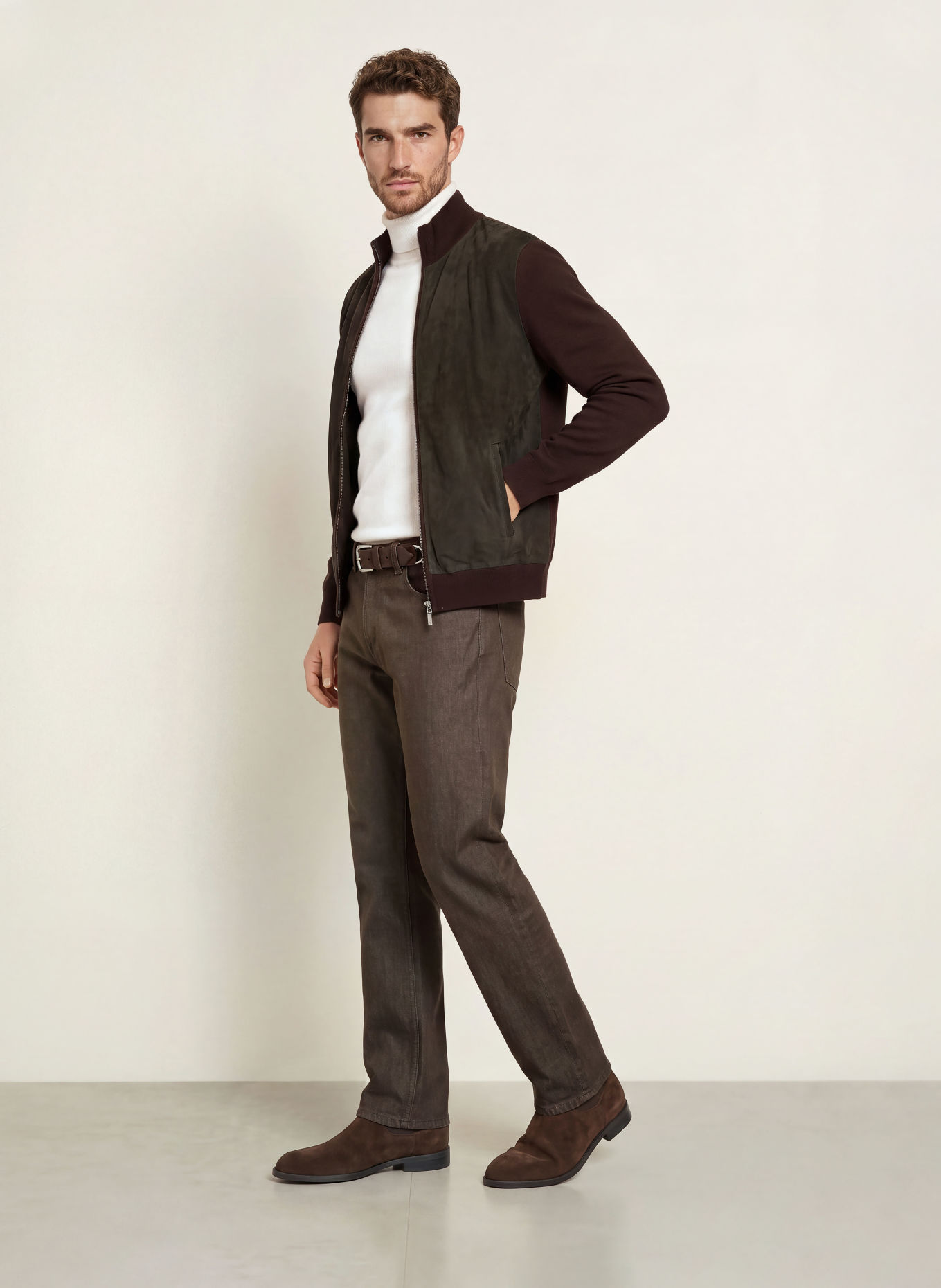 MAURIZIO BALDASSARI Leren blouson van verschillende materialen: MARRON FONCÉ / BRUIN