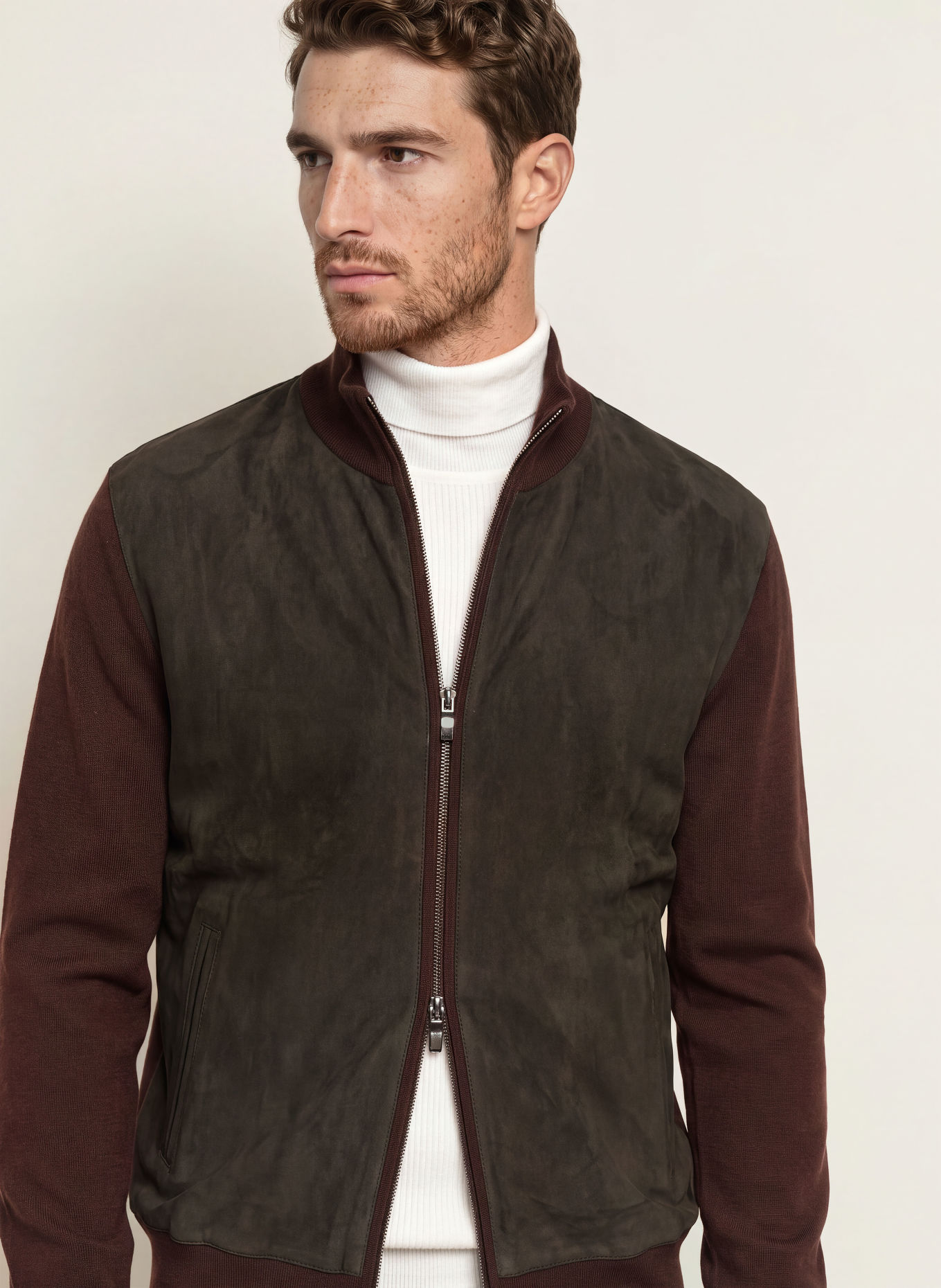 MAURIZIO BALDASSARI Leren blouson van verschillende materialen: MARRON FONCÉ / BRUIN