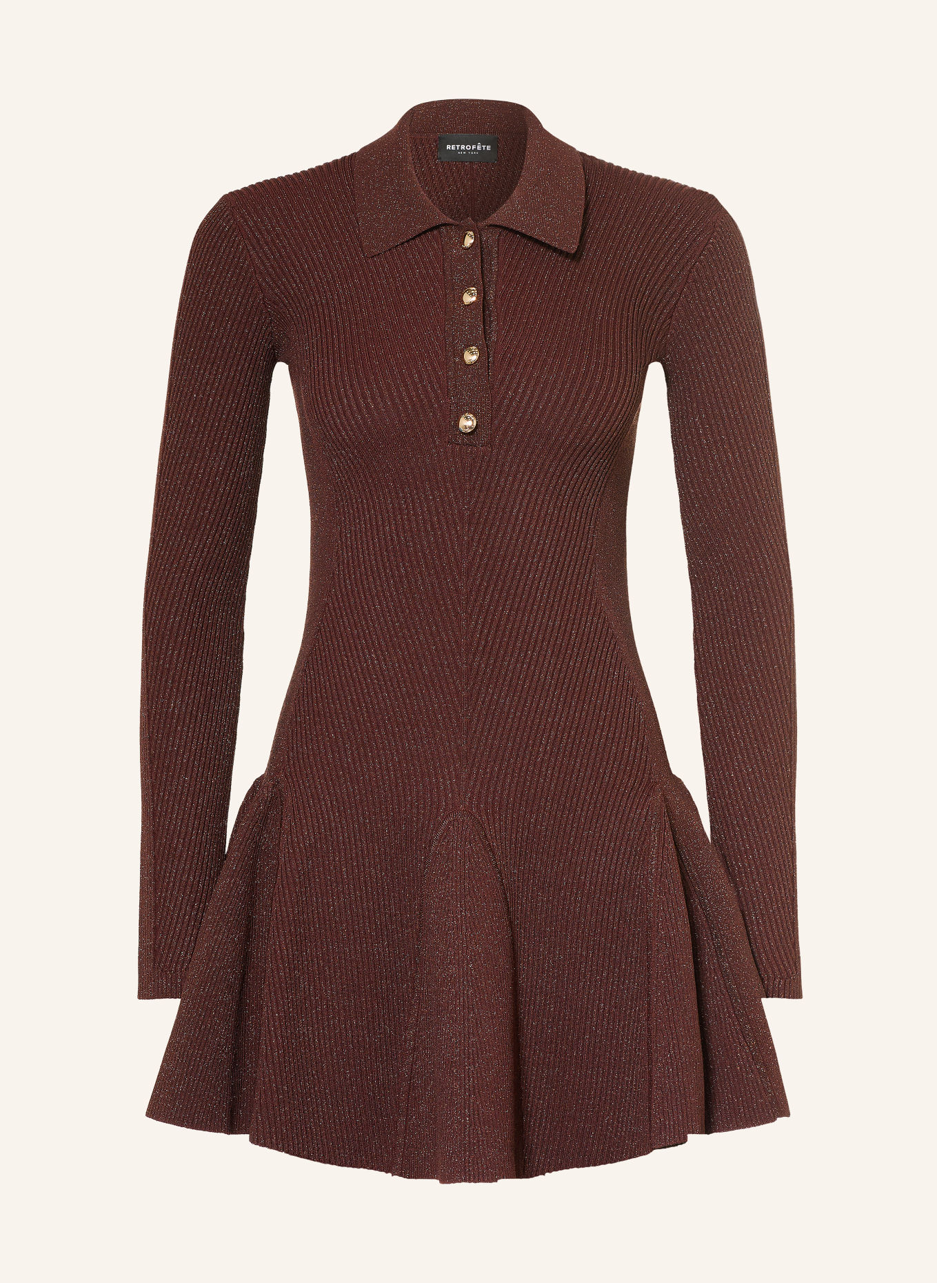 RETROFÊTE BIONA Knit Dress with Glitter Yarn: BROWN