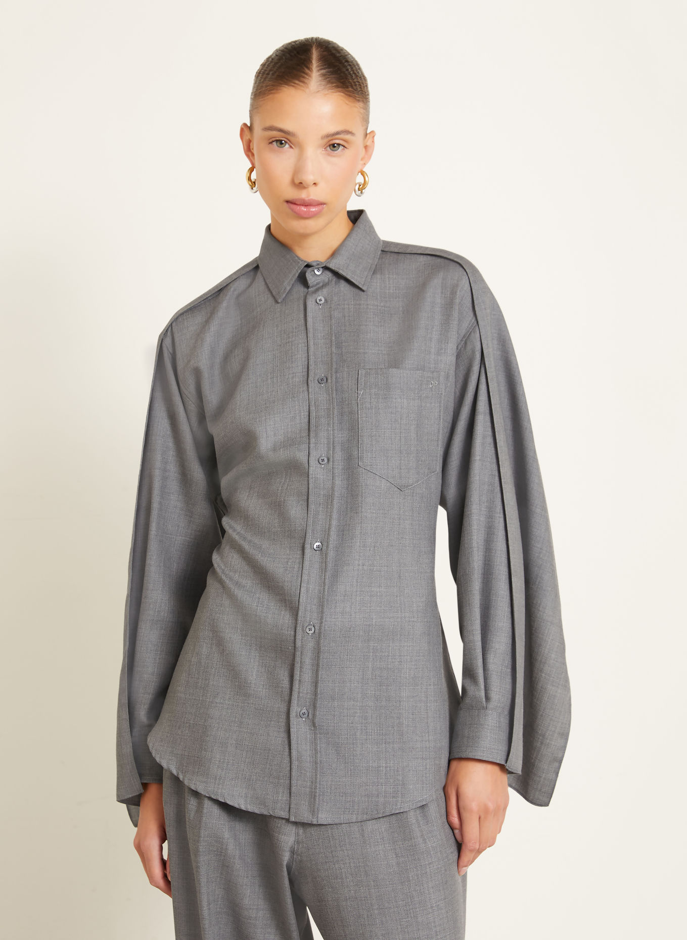 DARKPARK ANNE Shirt blouse with Bow: DARK GRAY