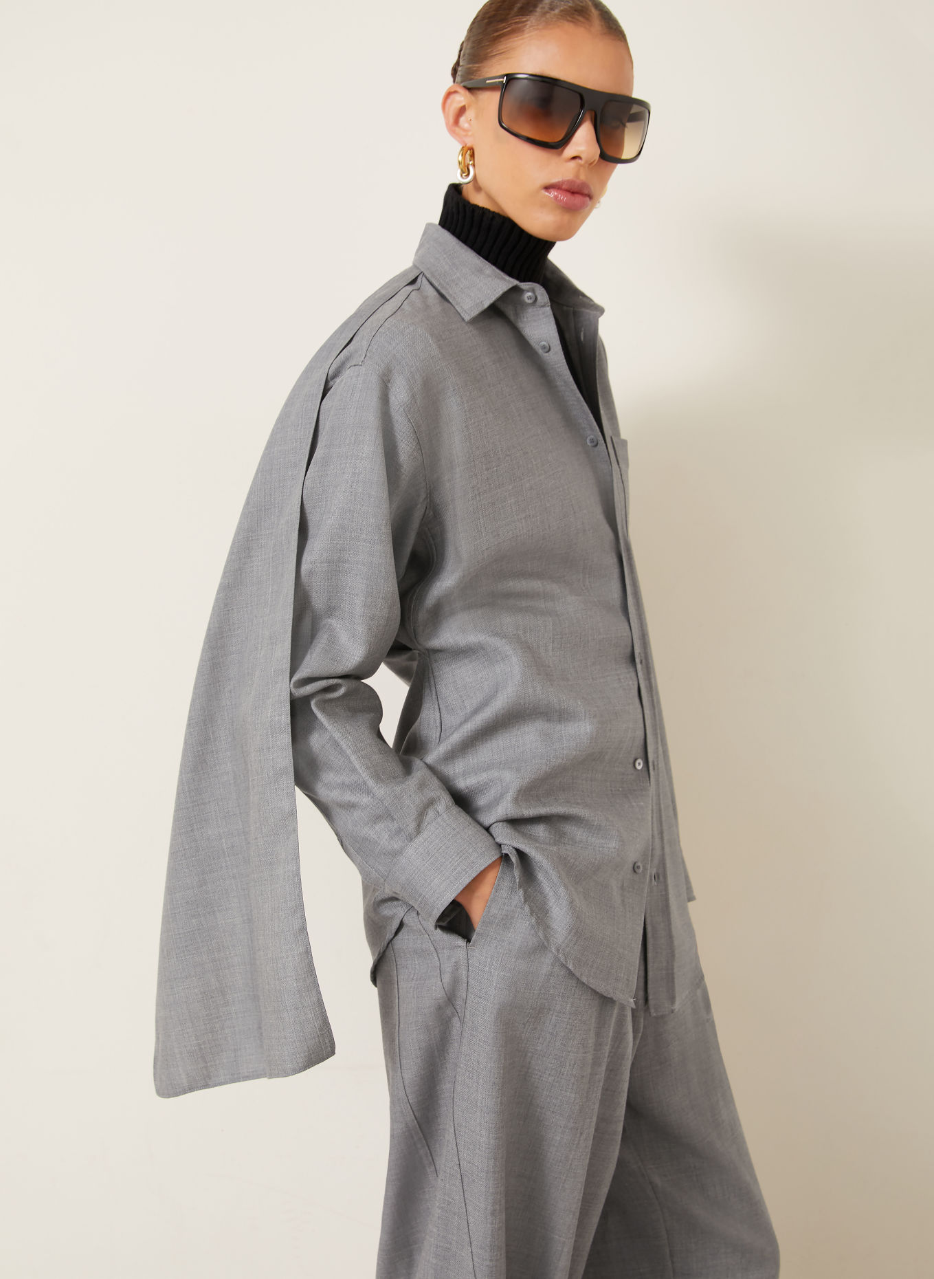 DARKPARK ANNE Shirt blouse with Bow: DARK GRAY