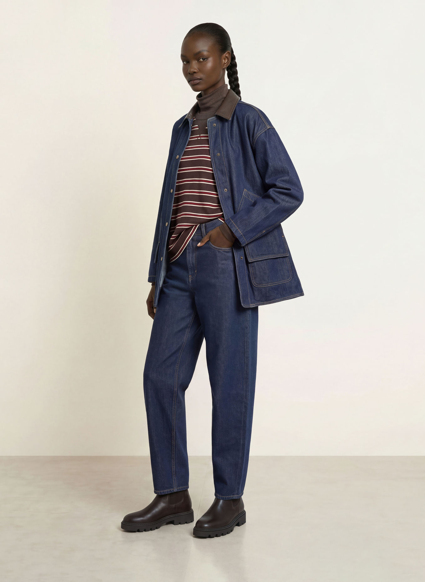 WOOLRICH Jeansjacke mit Leder: 3013 DARK INDIGO
