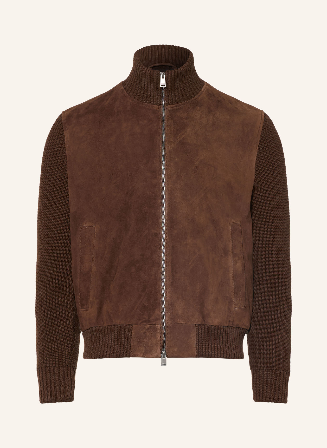 BOSS Lederblouson METER im Materialmix: DUNKELBRAUN