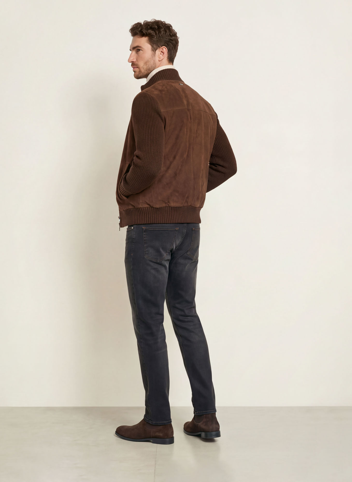 BOSS Lederblouson METER im Materialmix: DUNKELBRAUN