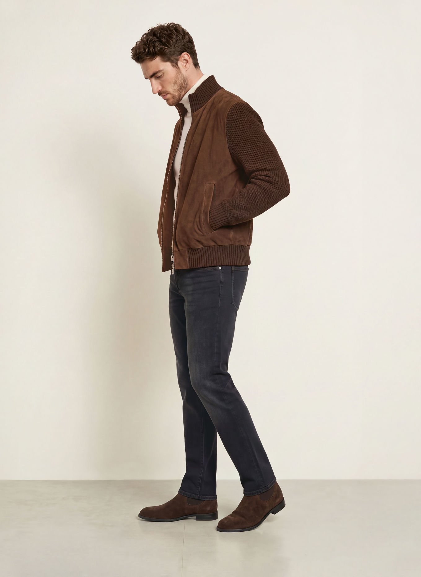 BOSS Lederblouson METER im Materialmix: DUNKELBRAUN