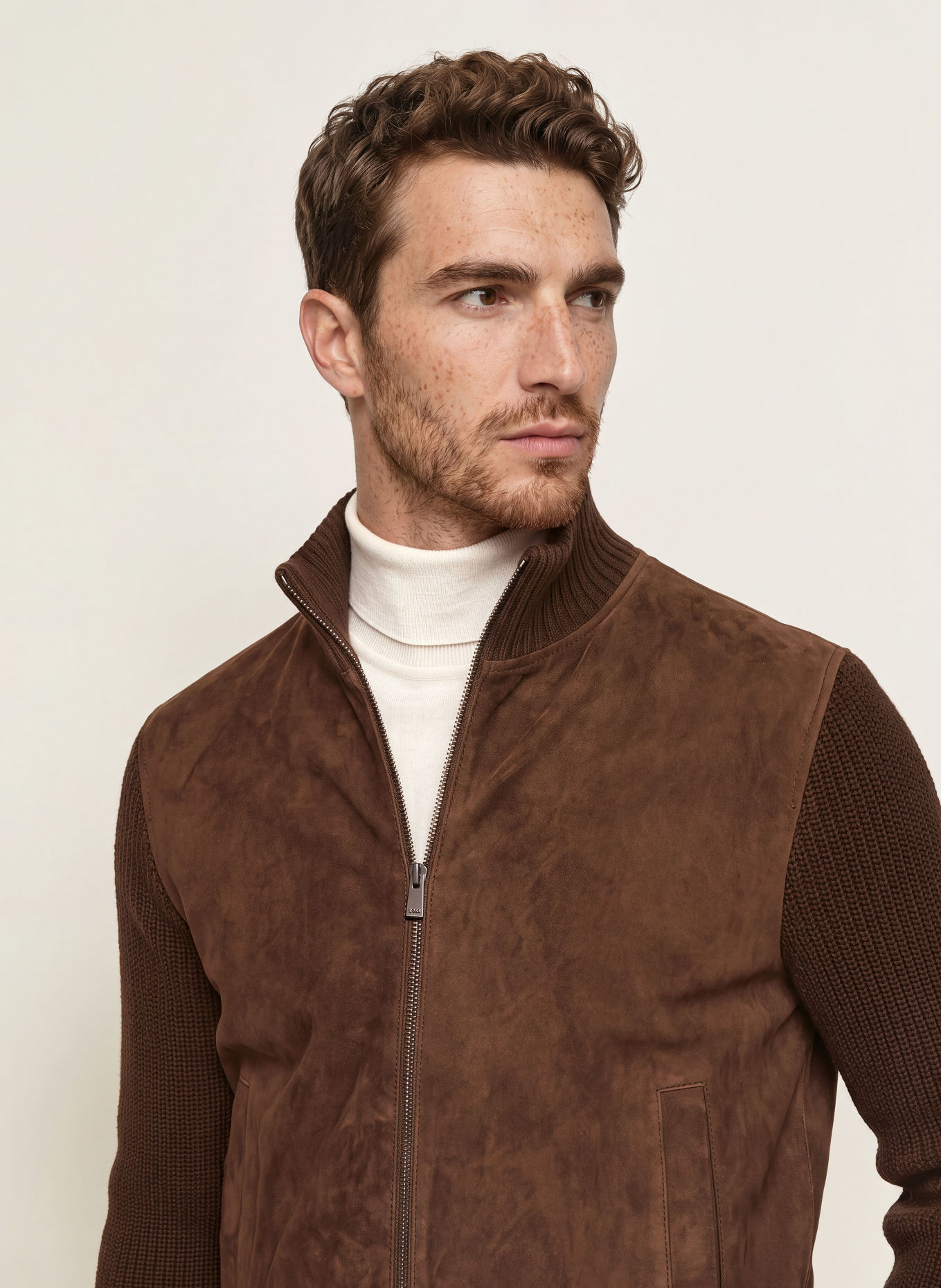 BOSS Lederblouson METER im Materialmix: DUNKELBRAUN
