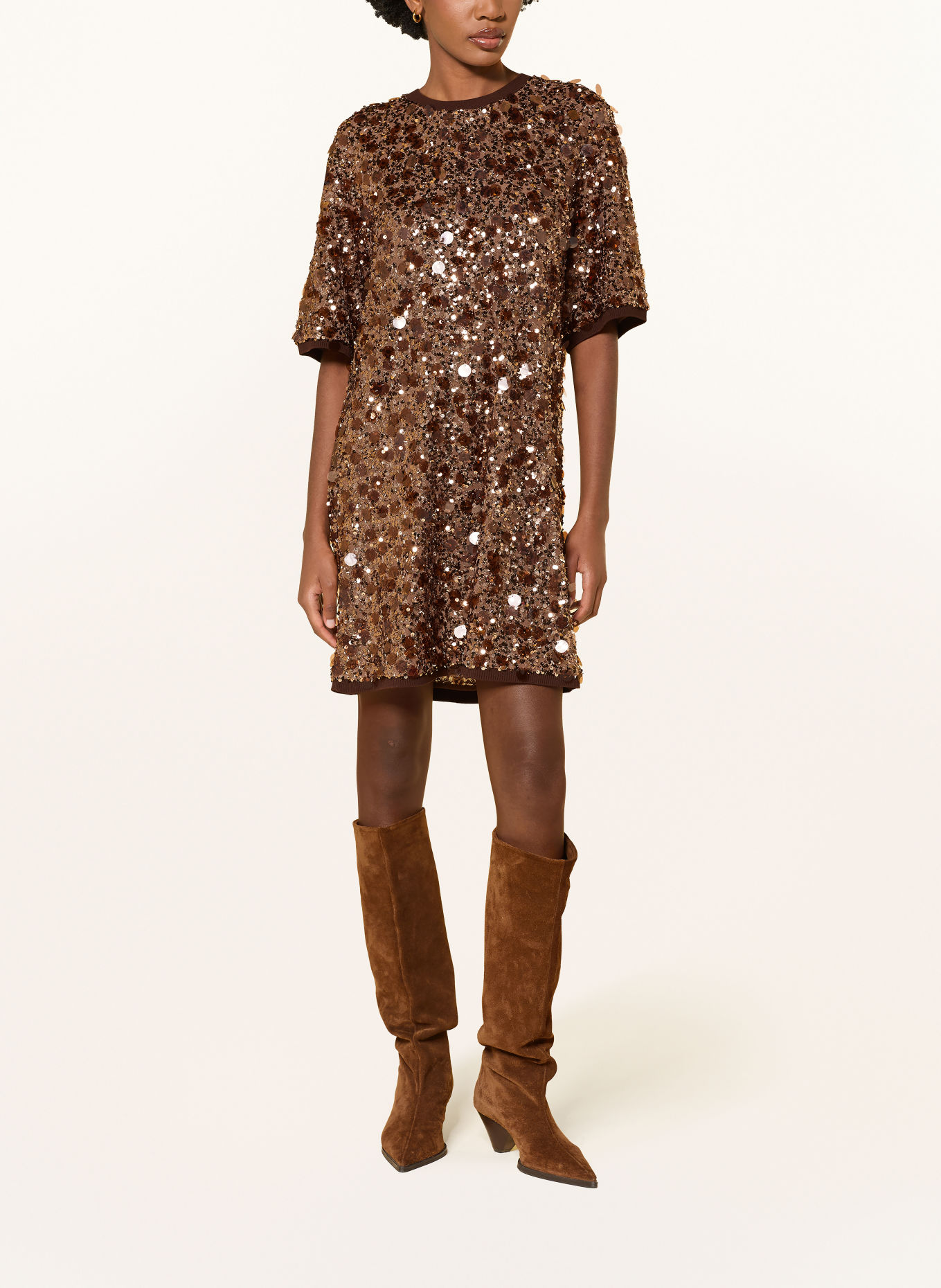 WEEKEND Max Mara EBURNEA Dress with Sequins: BROWN