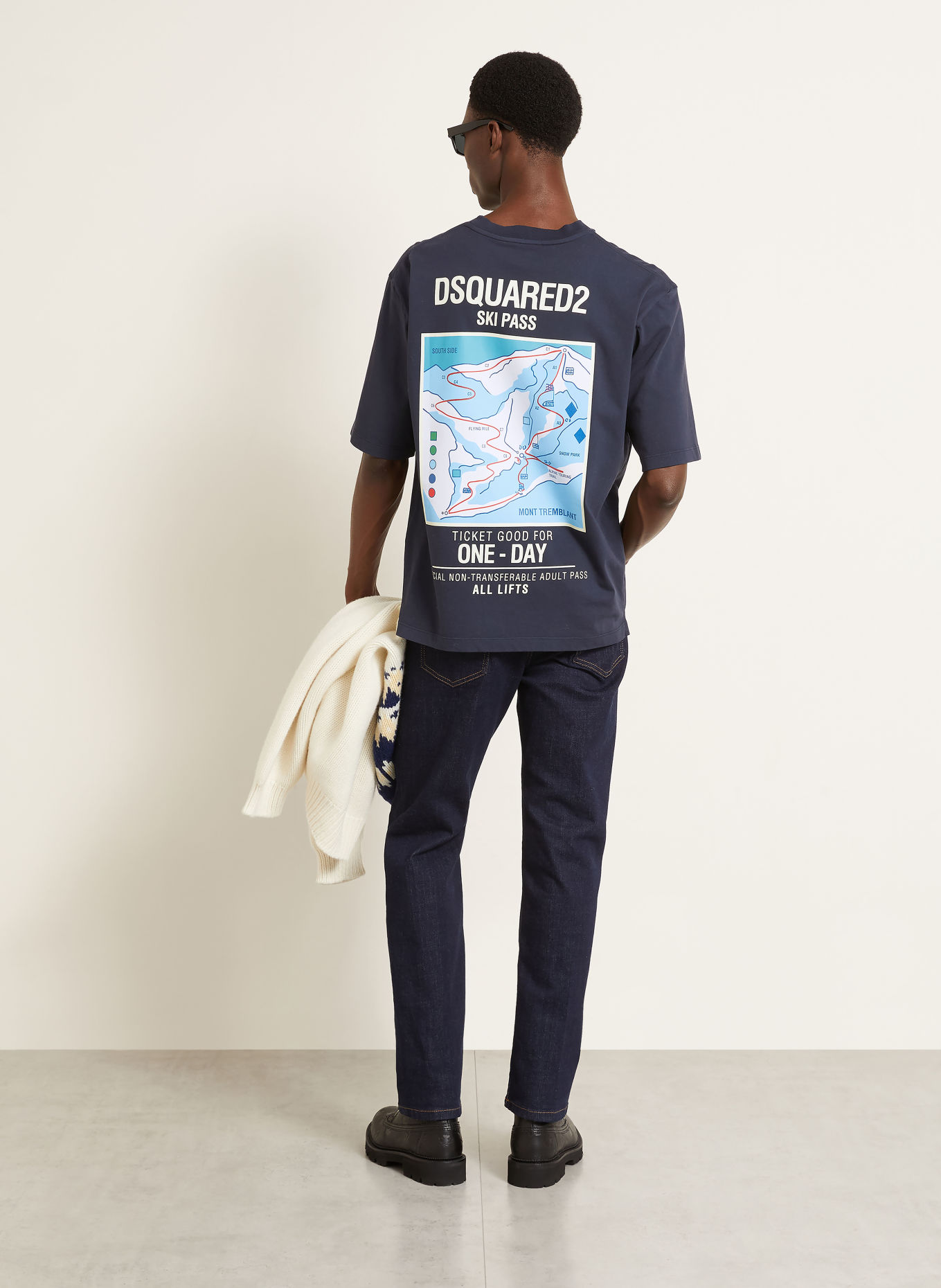 DSQUARED2 Tričko: TMAVĚ MODRÁ / KRÉMOVÁ / TMAVĚ MODRÁ