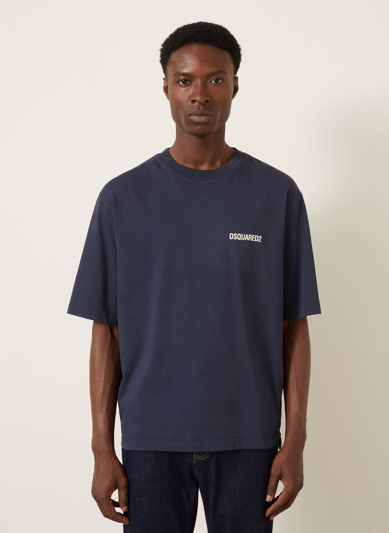 DSQUARED2 Tričko: TMAVĚ MODRÁ / KRÉMOVÁ / TMAVĚ MODRÁ