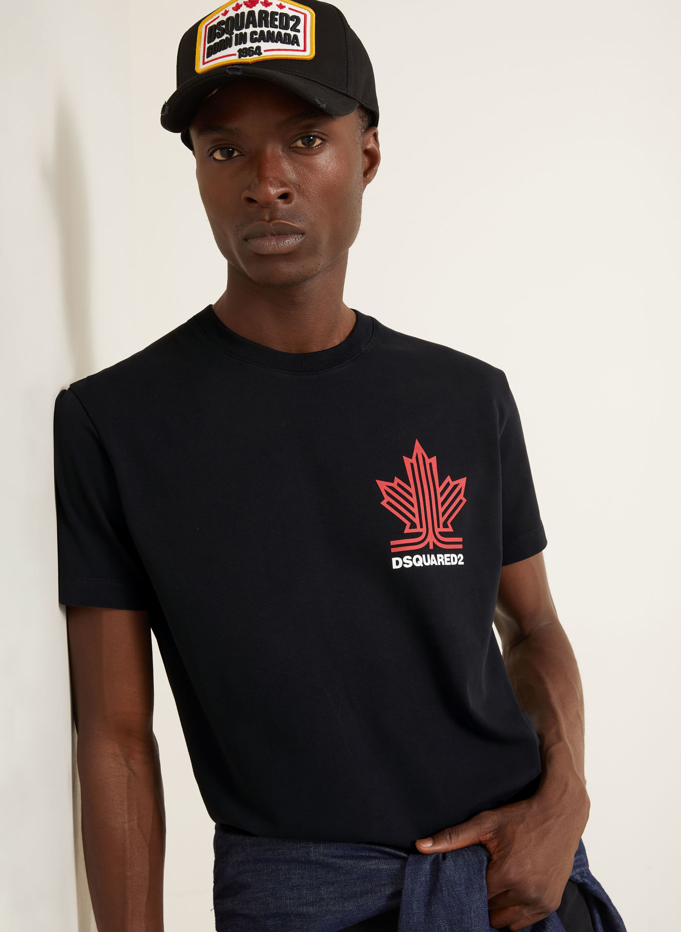 DSQUARED2 Tričko: ČERNÁ / TMAVĚ ČERVENÁ / BÍLÁ