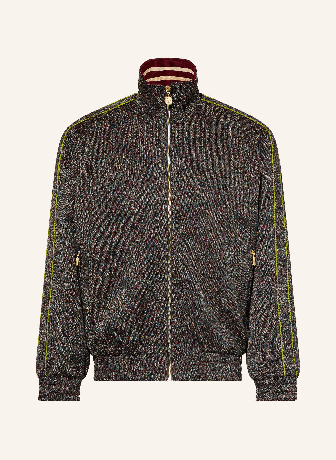 DRÔLE DE MONSIEUR Tweed Bomber jacket: DARK BROWN / DARK RED / GREEN