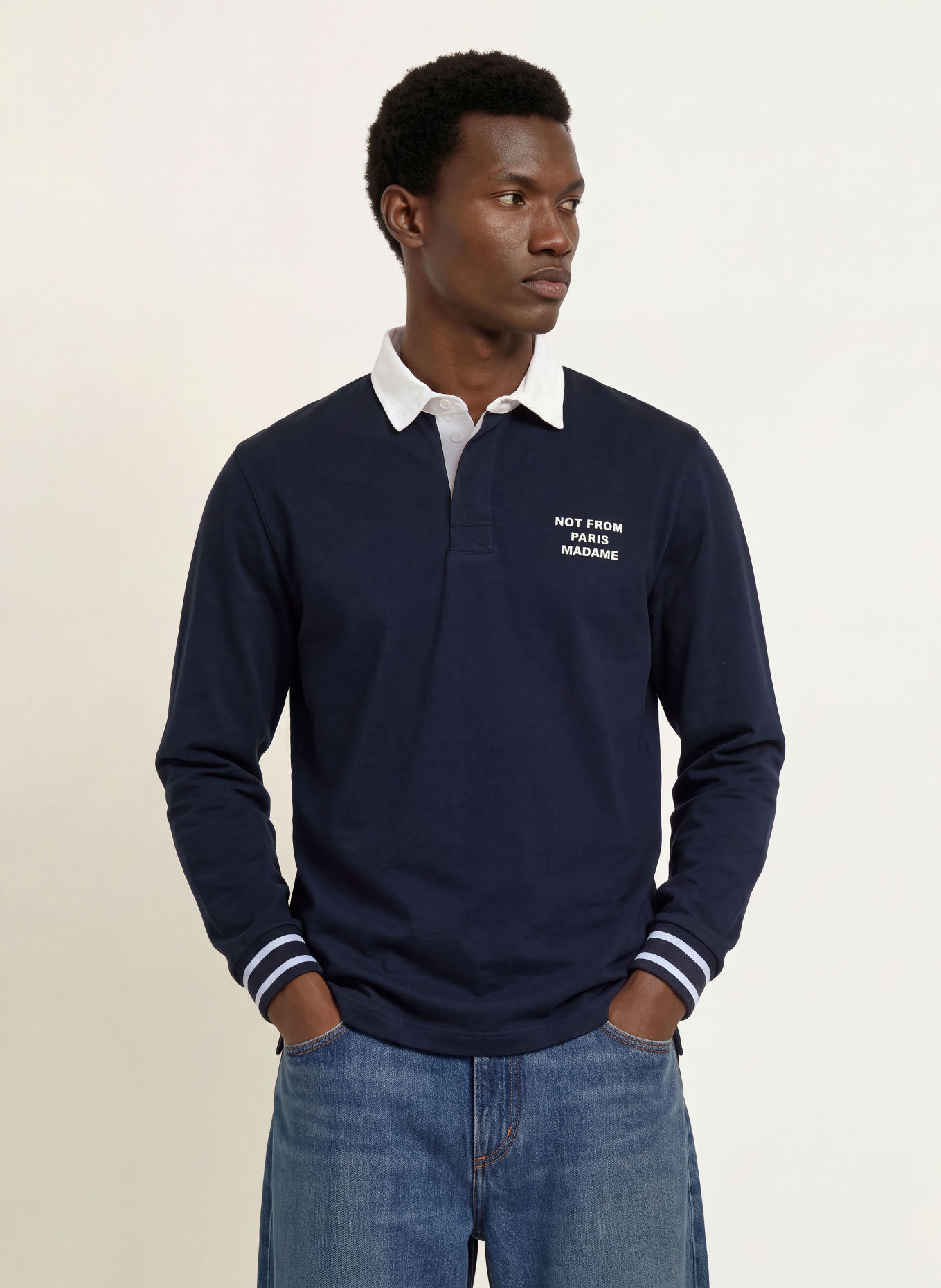 DRÔLE DE MONSIEUR Jersey-poloshirt: DONKERBLAUW / WIT