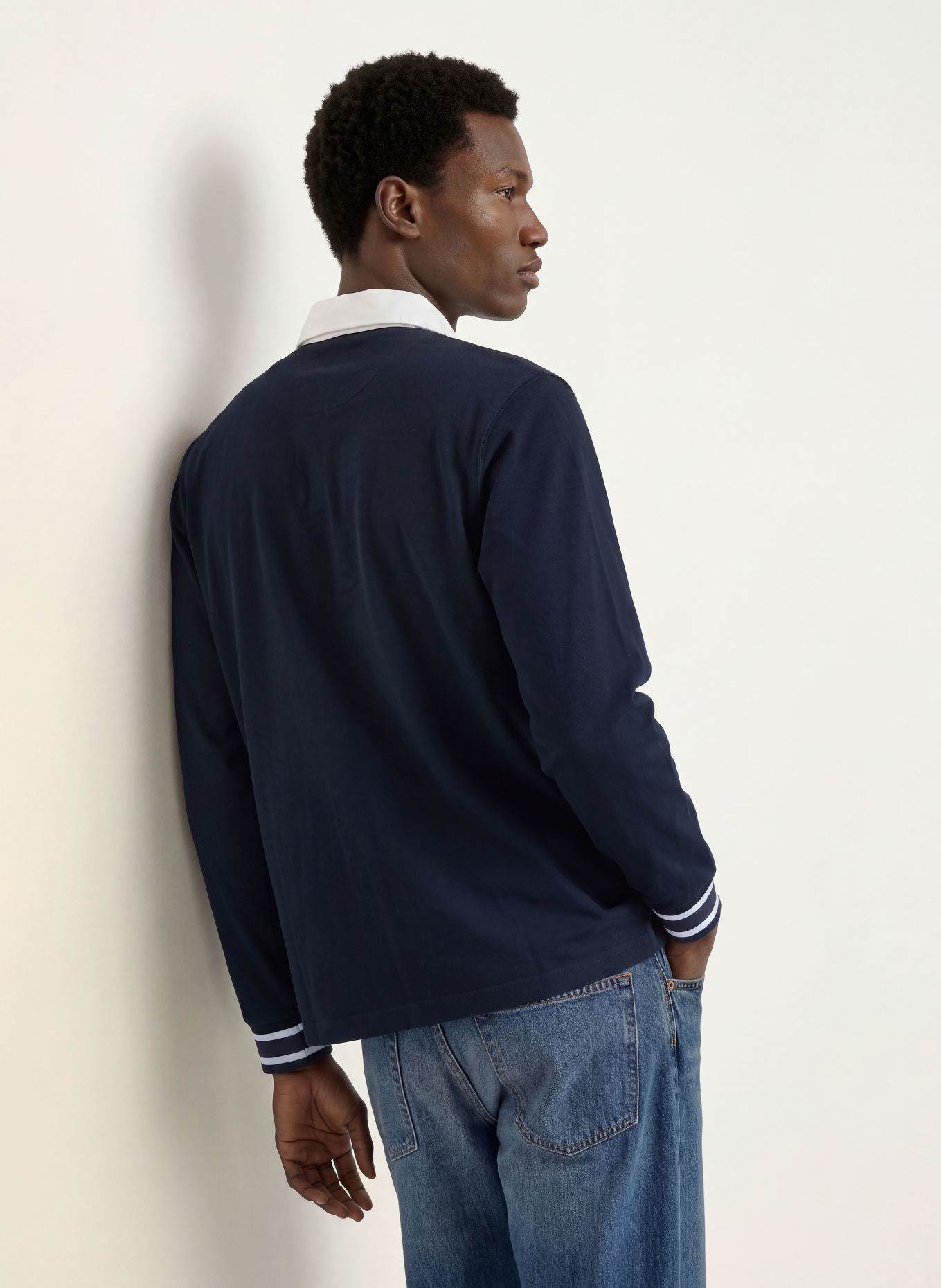 DRÔLE DE MONSIEUR Jersey-poloshirt: DONKERBLAUW / WIT