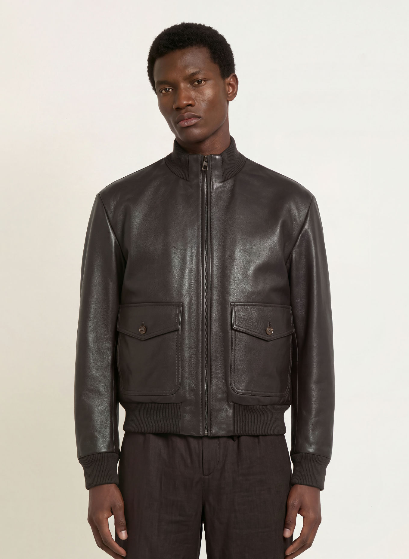 BOSS Lederblouson MASON: DUNKELBRAUN