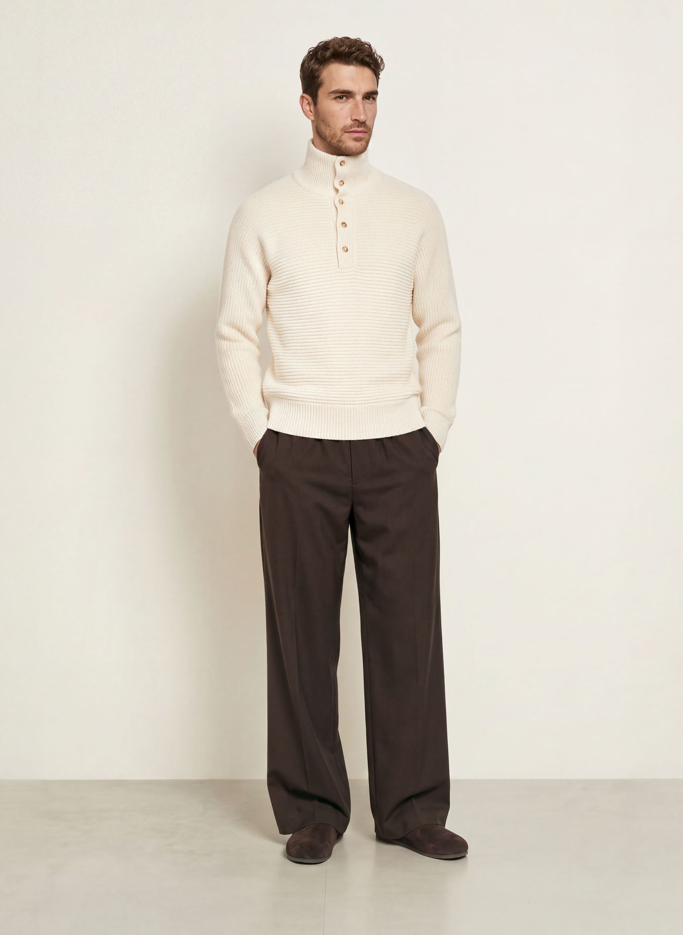 BOSS Half-zip sweater FRANCO: ECRU