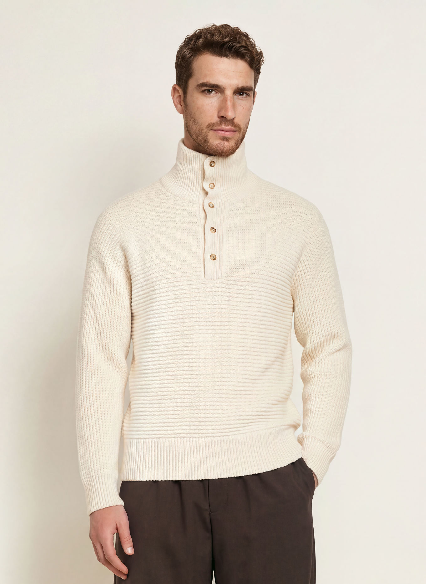 BOSS Half-zip sweater FRANCO: ECRU