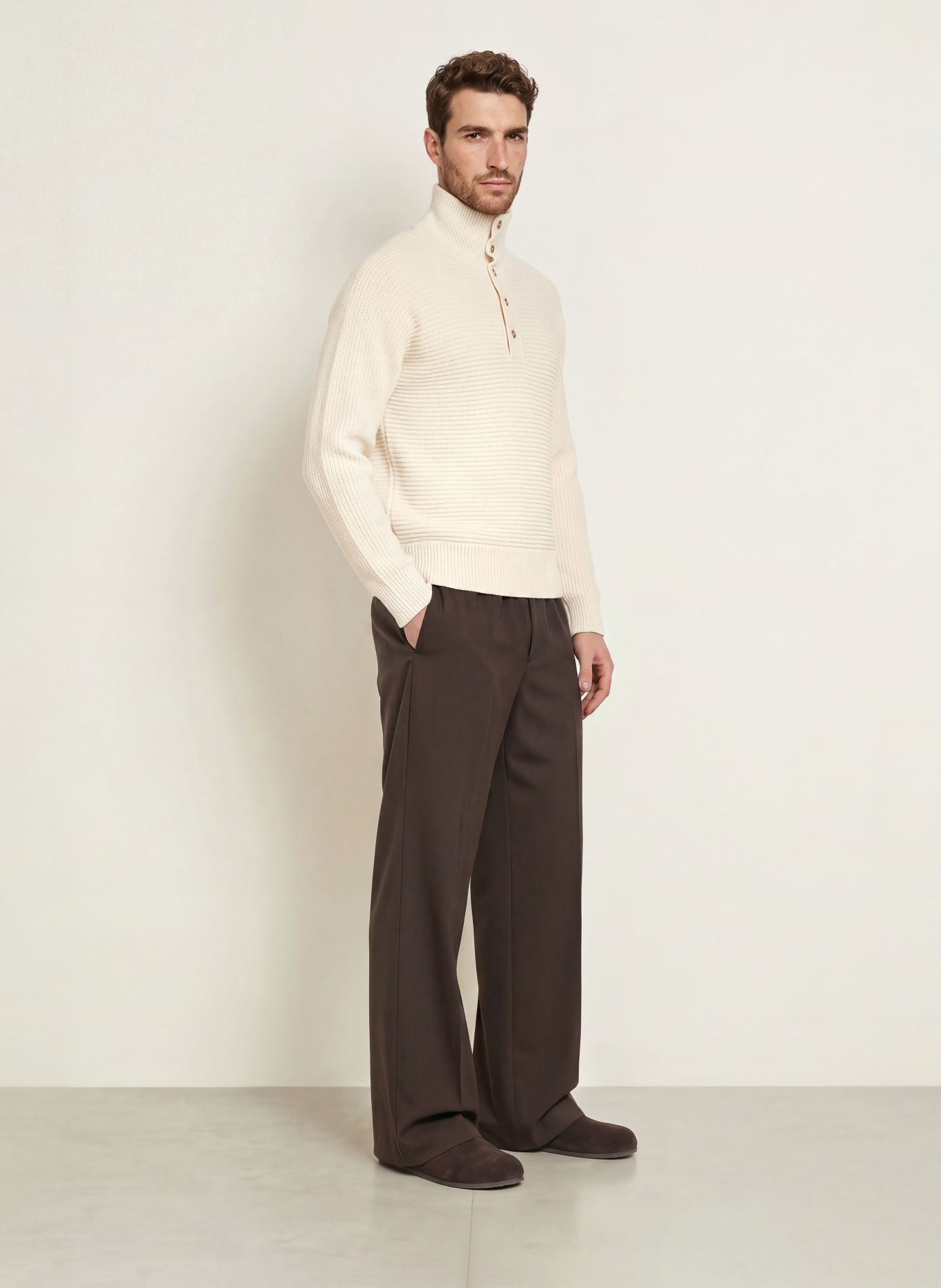 BOSS Half-zip sweater FRANCO: ECRU