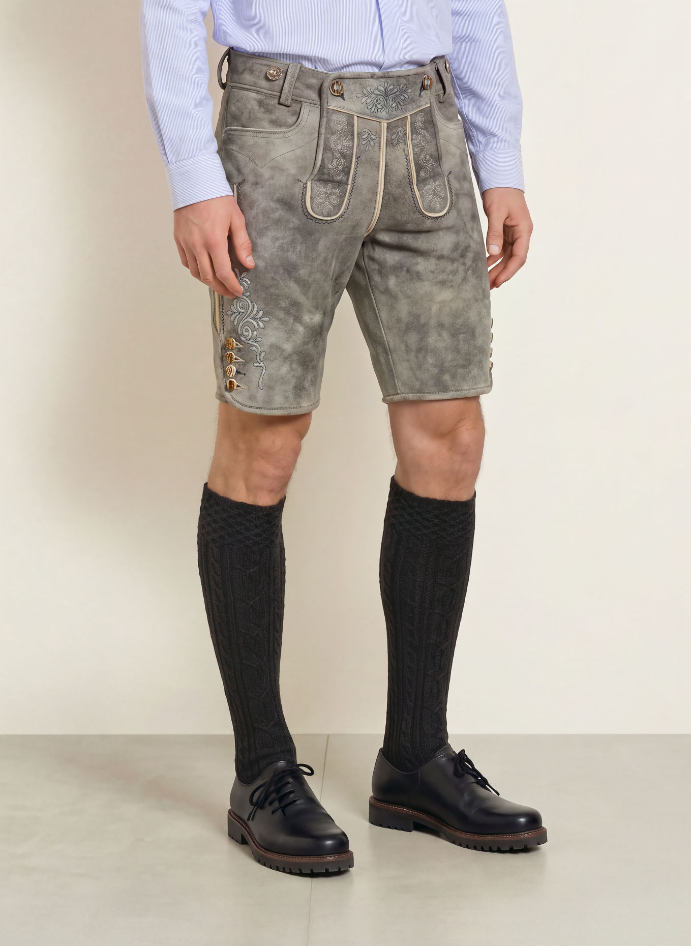 BECKERT Traditionele lederhose CHAMPION: BLAUW / CRÈME