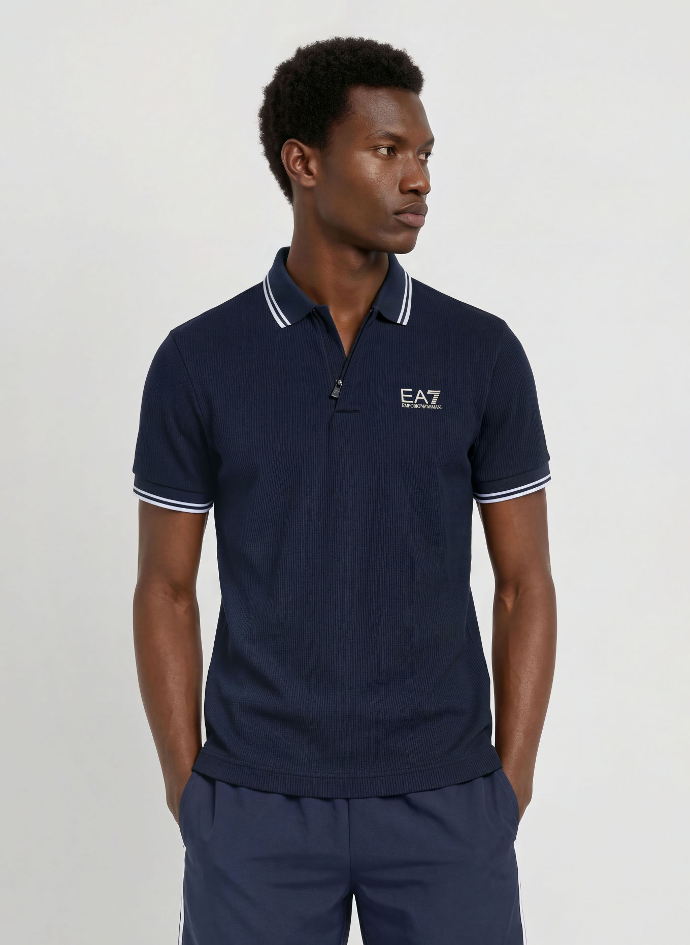 EA7 EMPORIO ARMANI Funktions-Poloshirt: DUNKELBLAU / WEISS