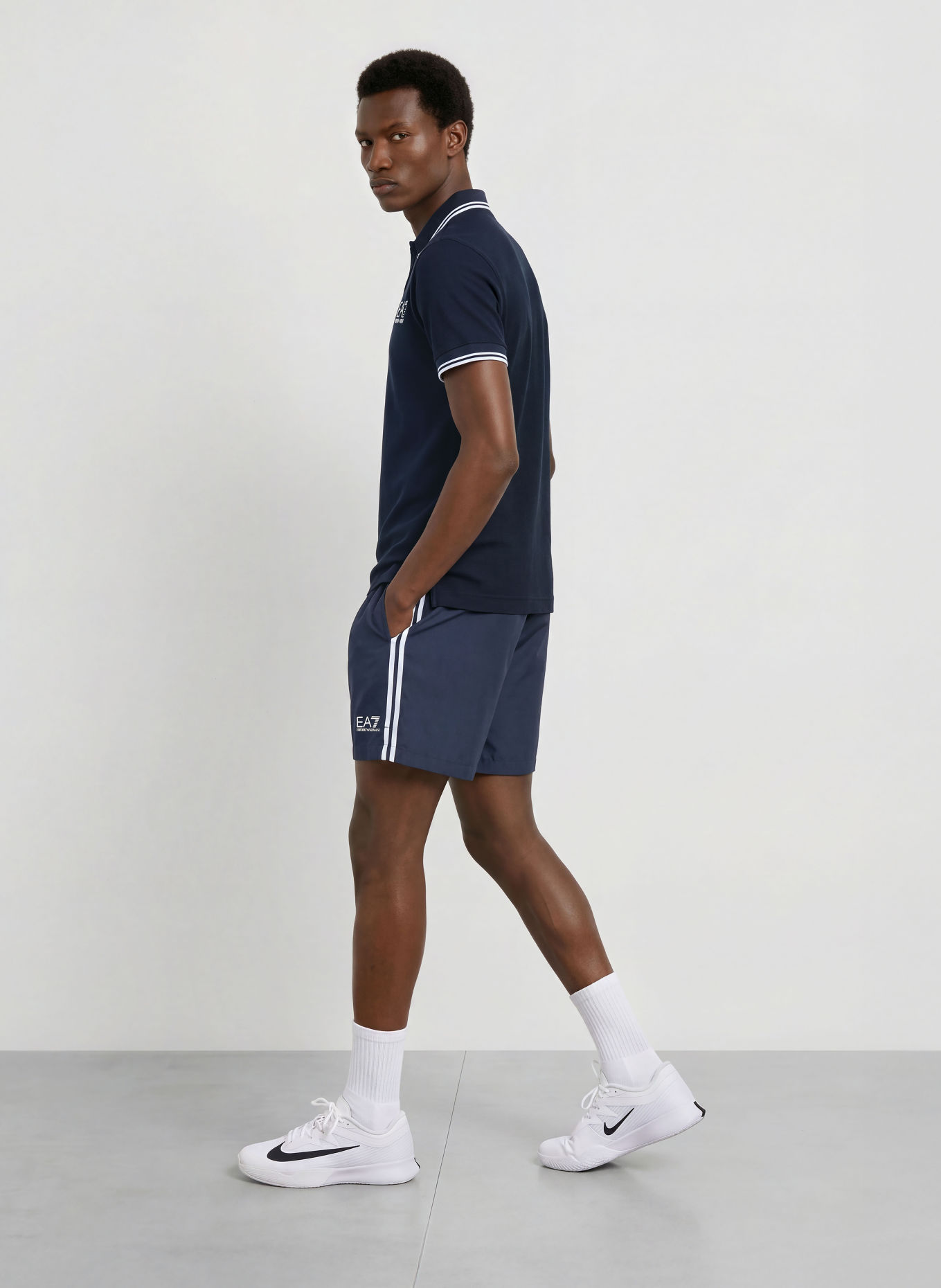 EA7 EMPORIO ARMANI Funktions-Poloshirt: DUNKELBLAU / WEISS