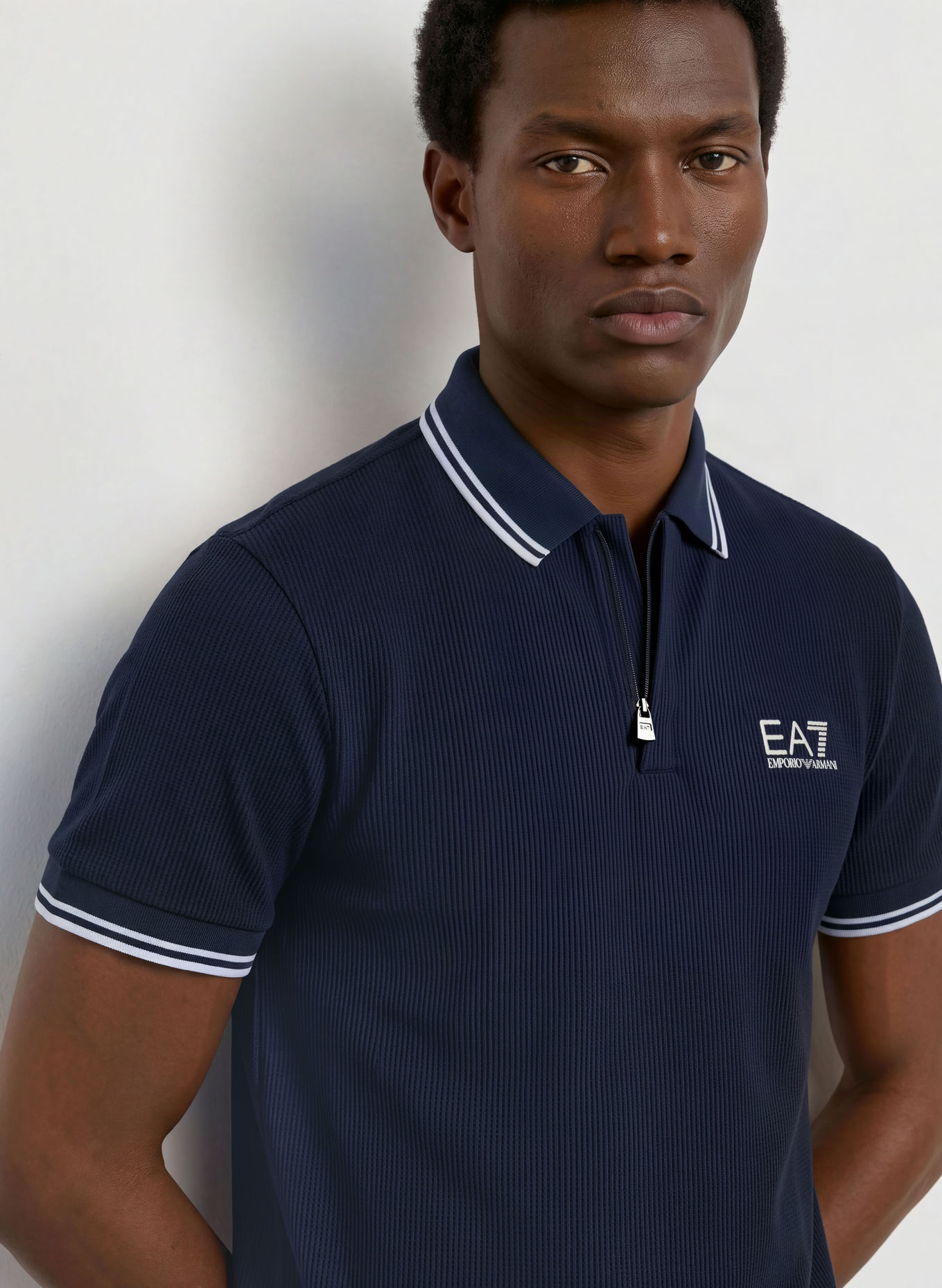 EA7 EMPORIO ARMANI Funktions-Poloshirt: DUNKELBLAU / WEISS