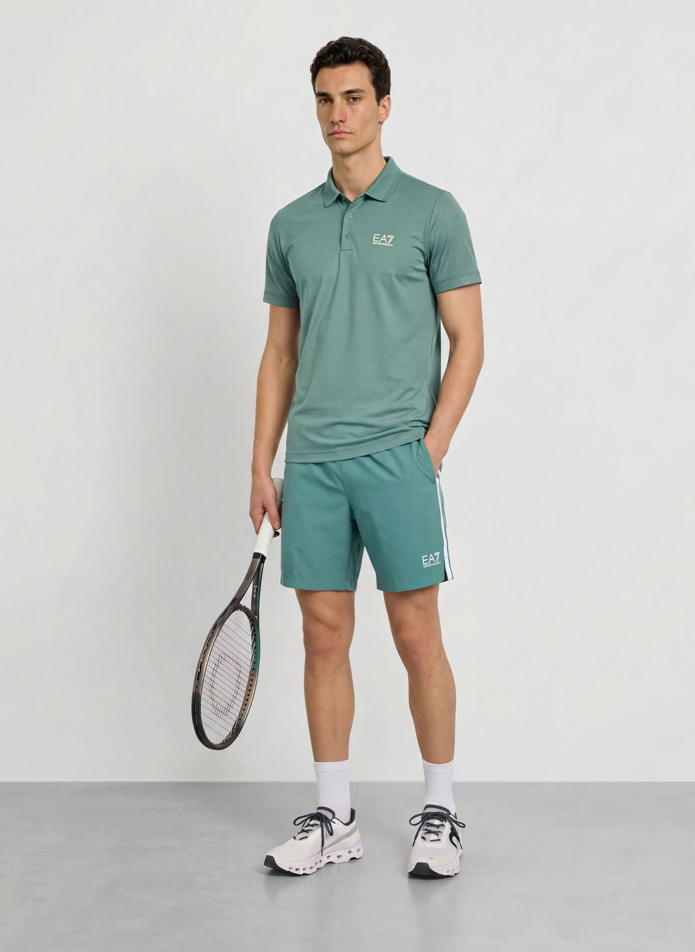 EA7 EMPORIO ARMANI Funktions-Poloshirt Regular Fit: GRÜN / BEIGE