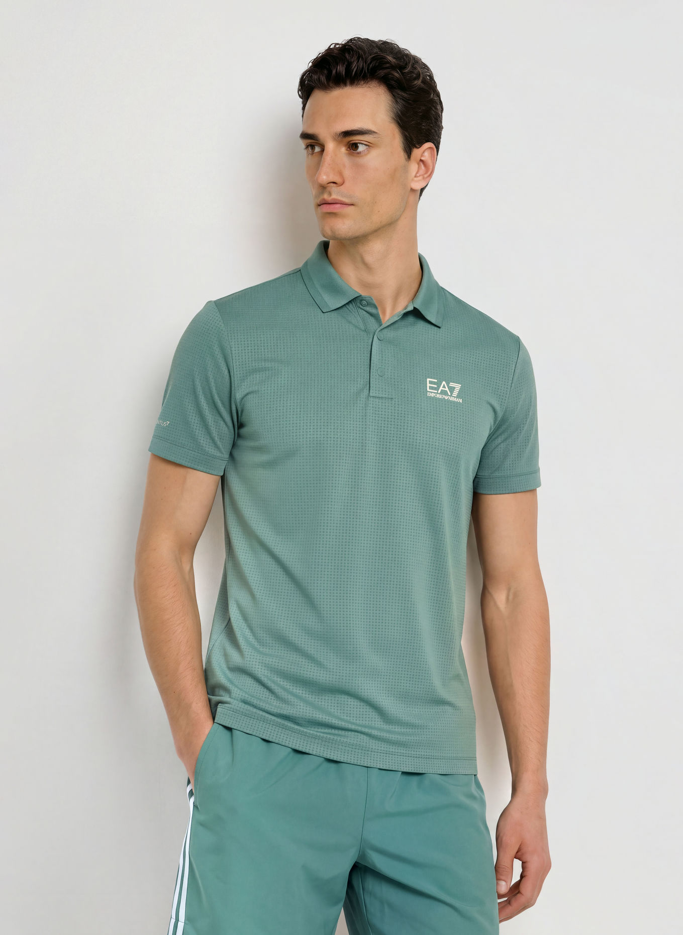 EA7 EMPORIO ARMANI Funktions-Poloshirt Regular Fit: GRÜN / BEIGE