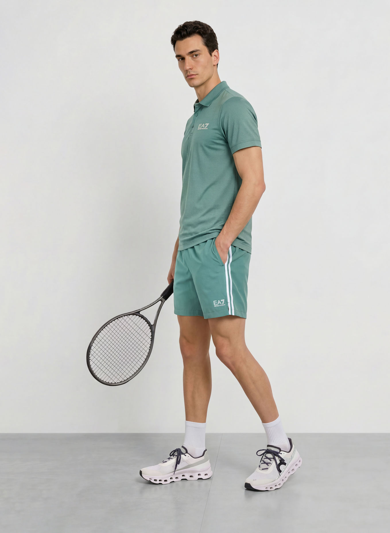 EA7 EMPORIO ARMANI Funktions-Poloshirt Regular Fit: GRÜN / BEIGE