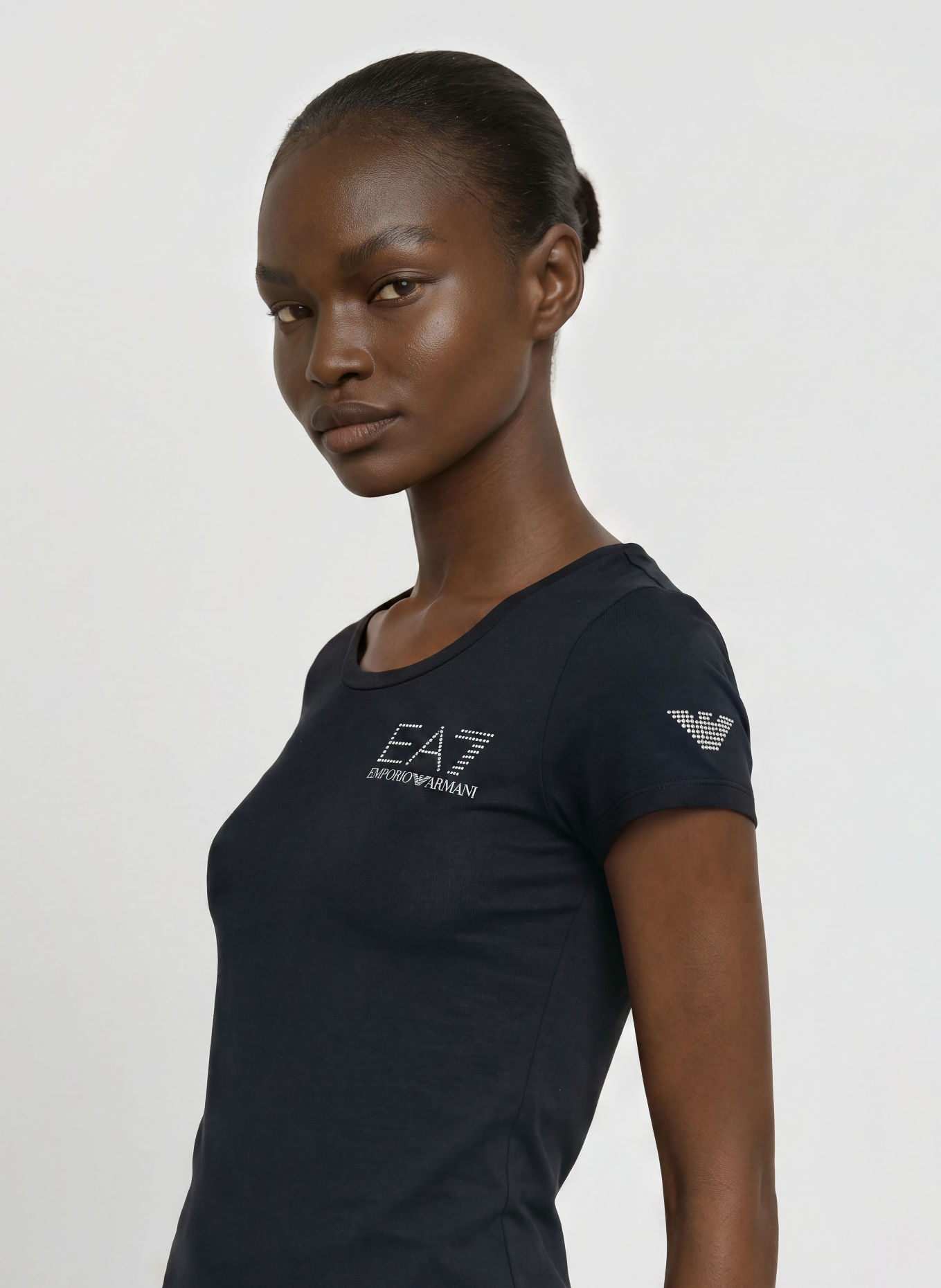 EA7 EMPORIO ARMANI T-Shirt TRAIN EVOLUTION mit Schmucksteinen: SCHWARZ