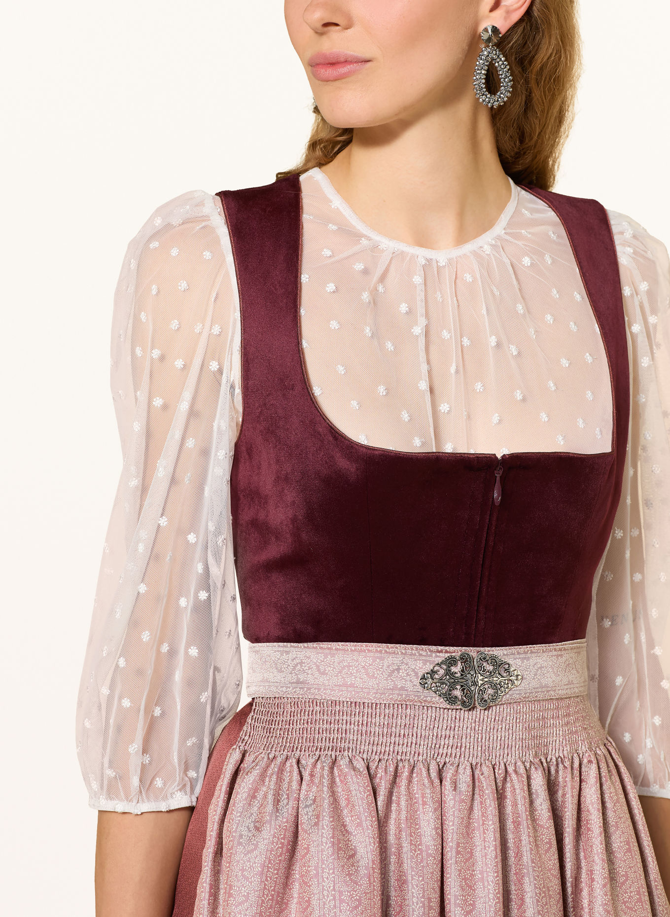 KRÜGER Dirndlblouse METTE van mesh met 3/4-mouwen: ECRU