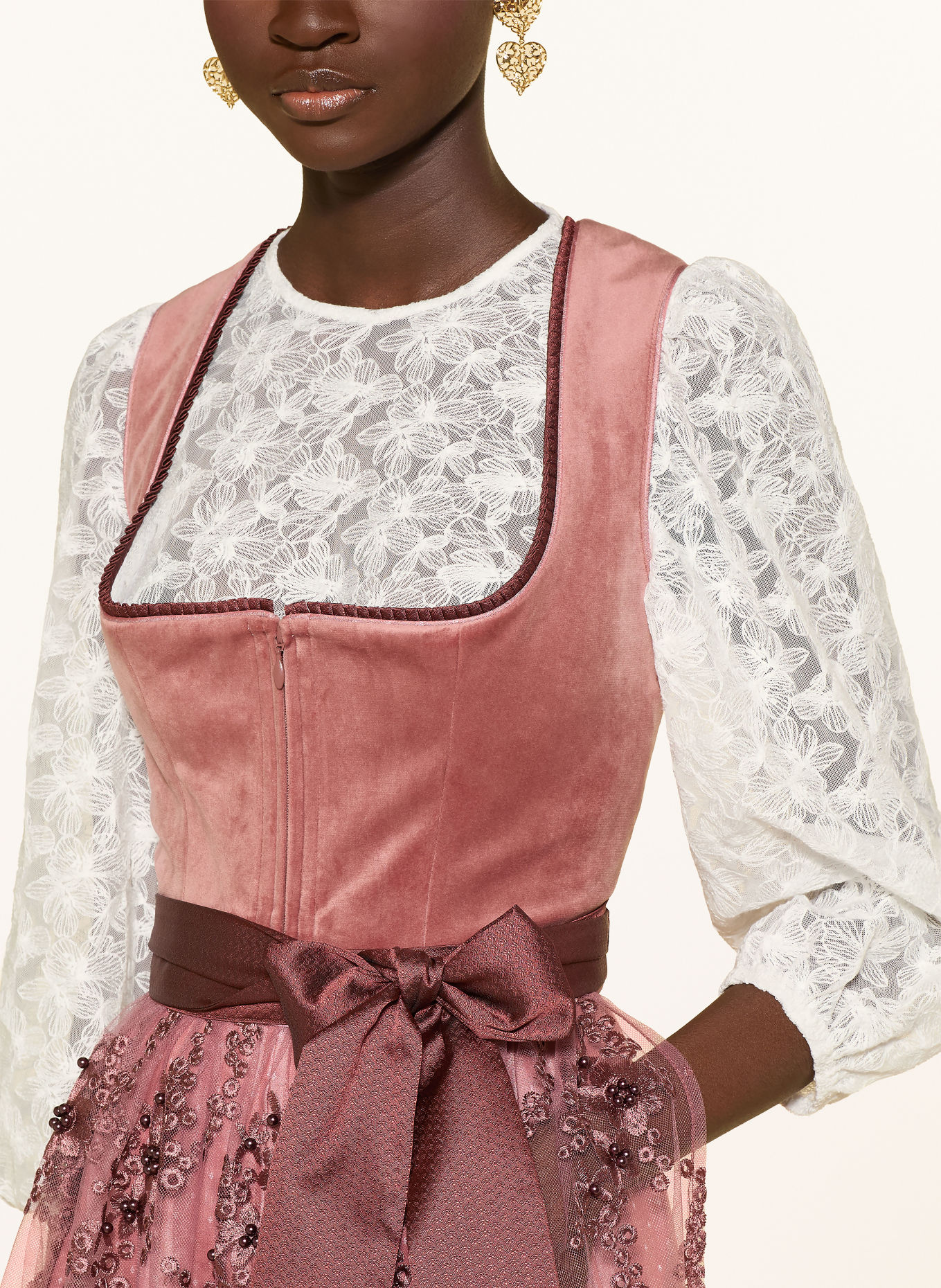 KRÜGER Blouse Dirndl en maille à manches 3/4: BLANC