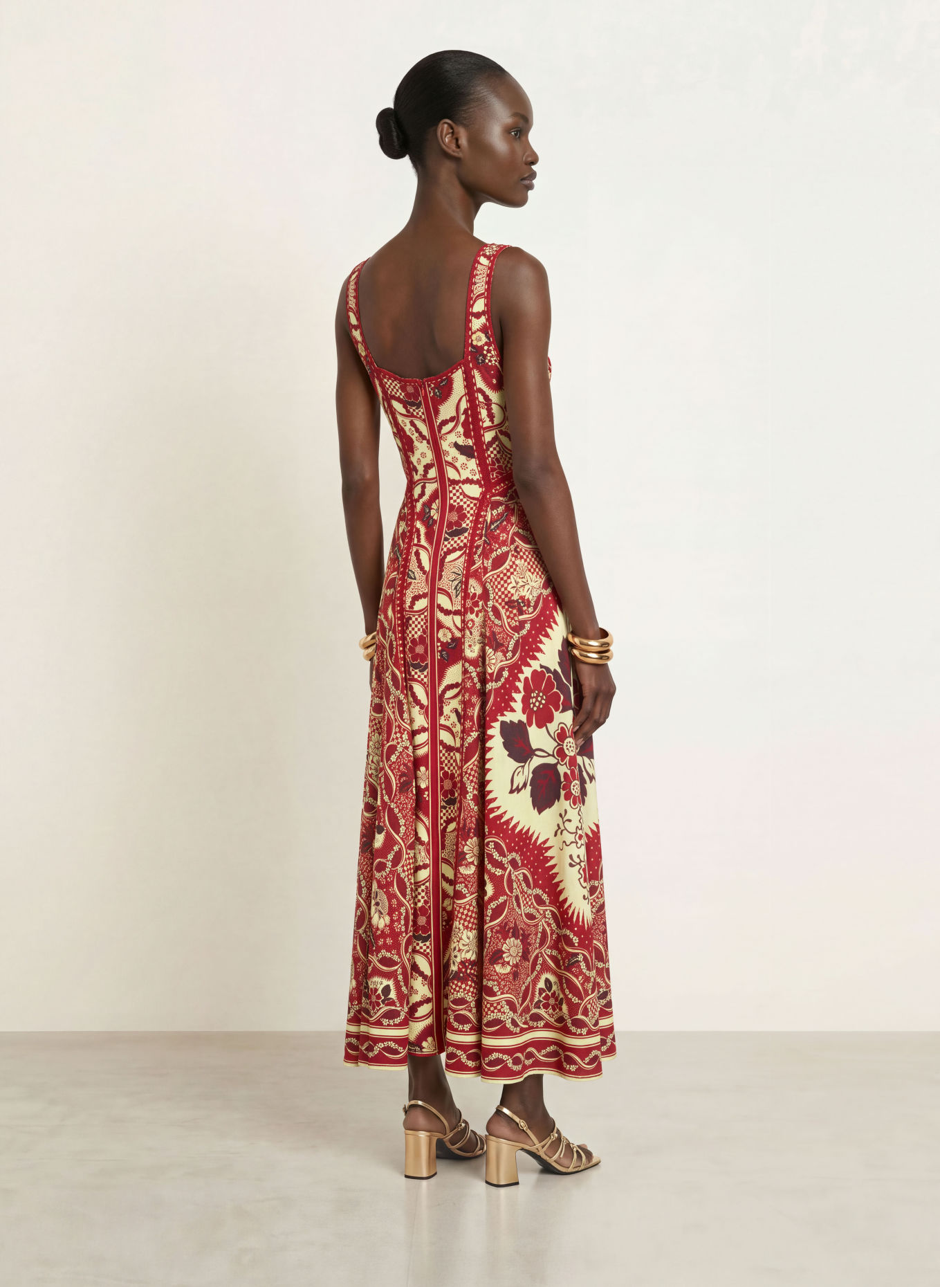 ALÉMAIS KENNY Dress: RED / DARK BROWN / LIGHT YELLOW