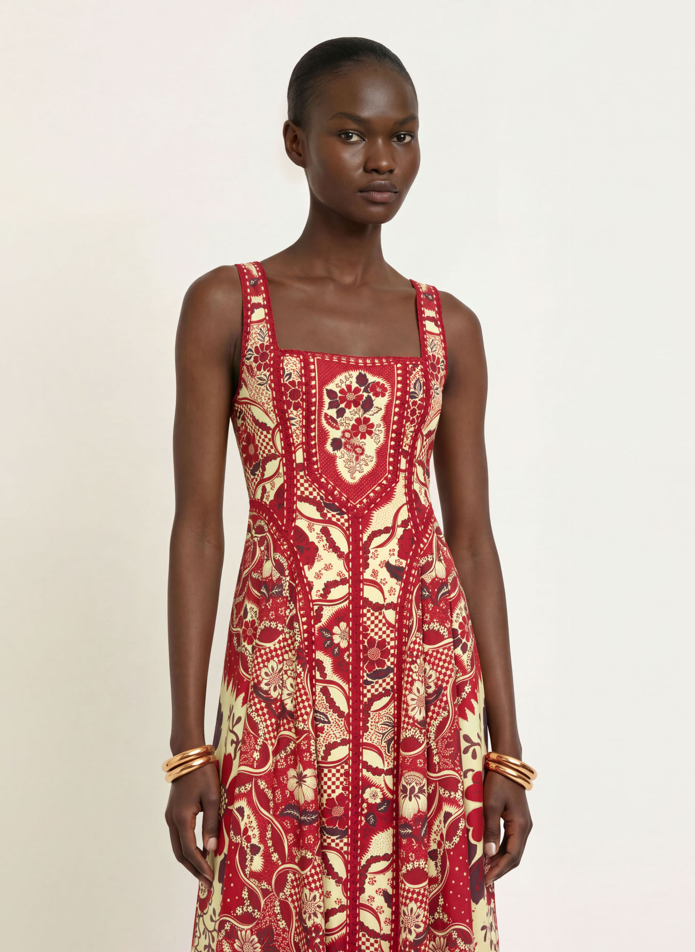 ALÉMAIS KENNY Dress: RED / DARK BROWN / LIGHT YELLOW