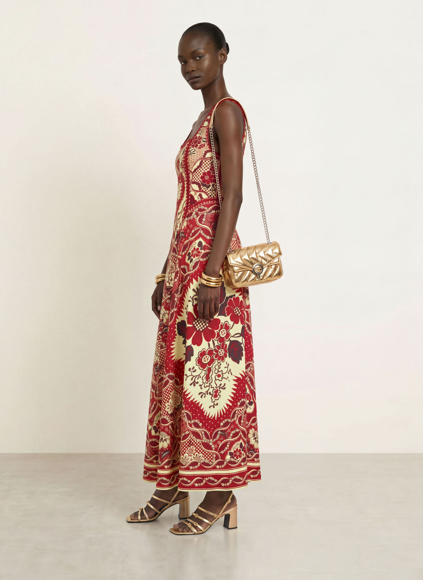 ALÉMAIS KENNY Dress: RED / DARK BROWN / LIGHT YELLOW